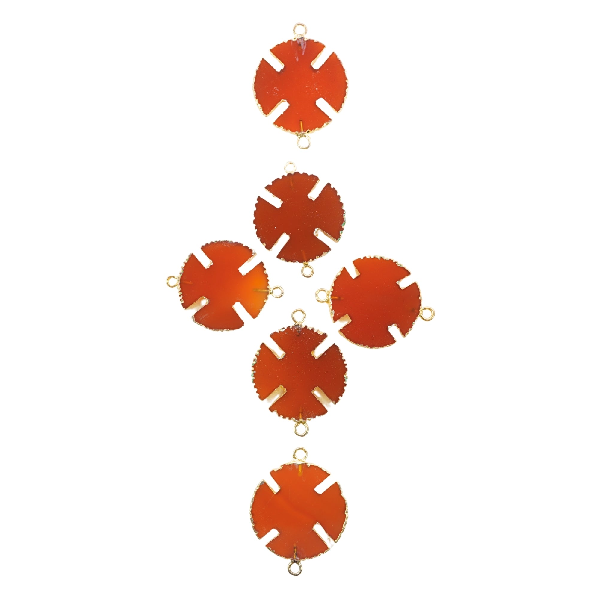 Red Chalcedony Viking Cross Shape Gemstone Gold Electroplated Charm Connector