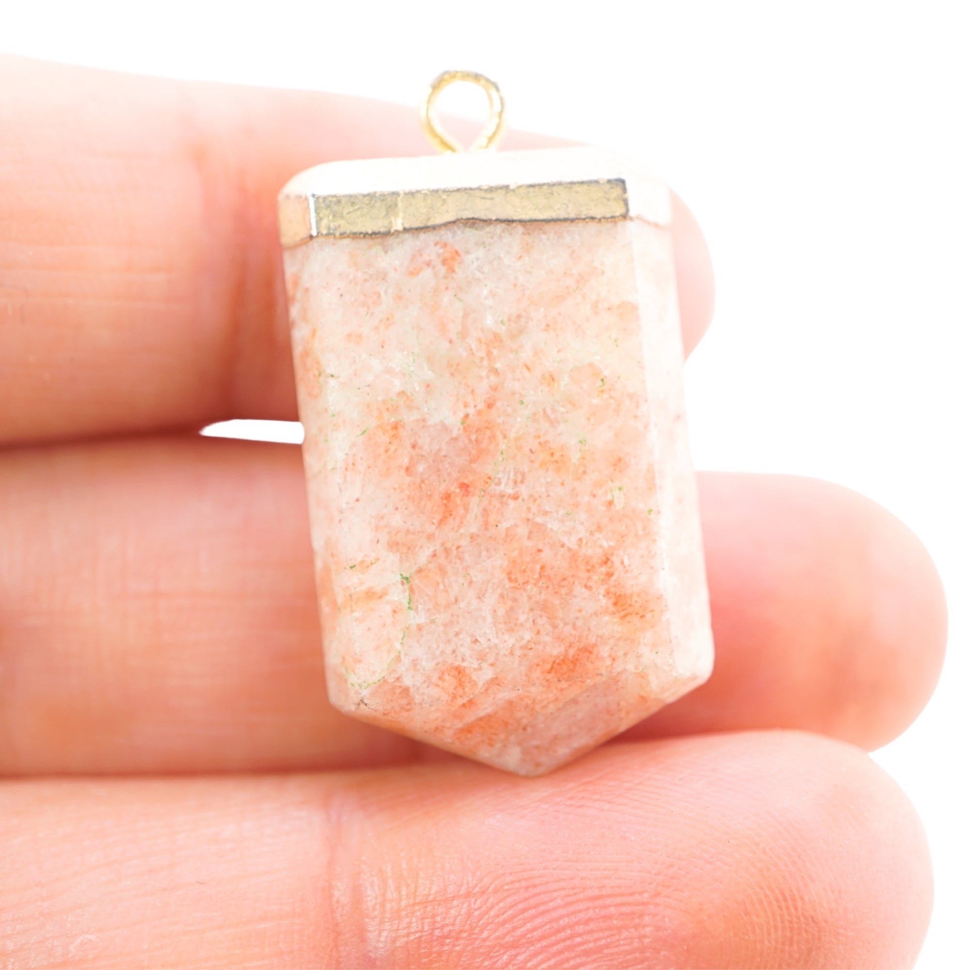 Sunstone Small Flat Pencil Shape Gemstone Gold Electroplated Charm Pendant