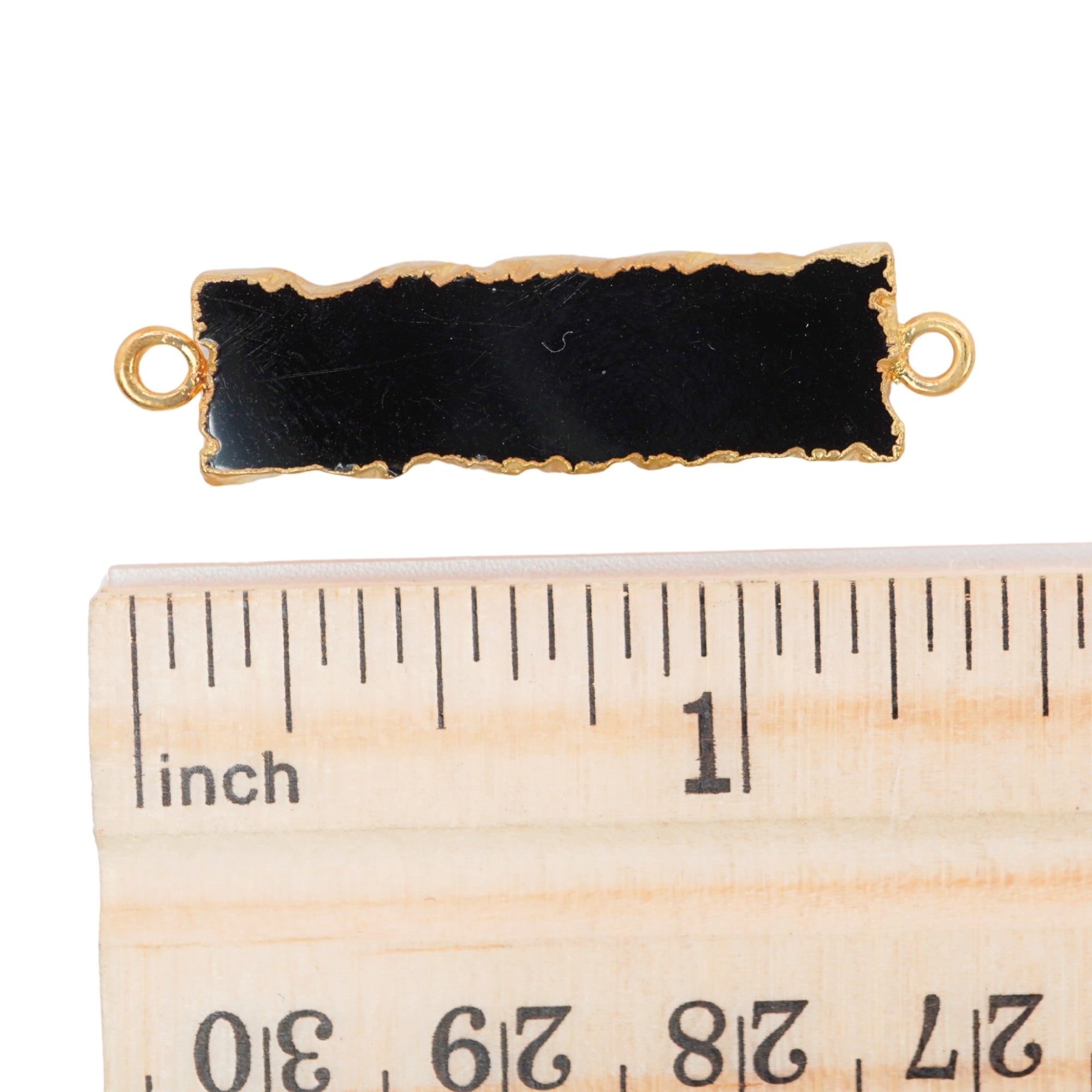 Black Onyx Smooth Rectangle Shape Gemstone Gold Electroplated Charm Connector