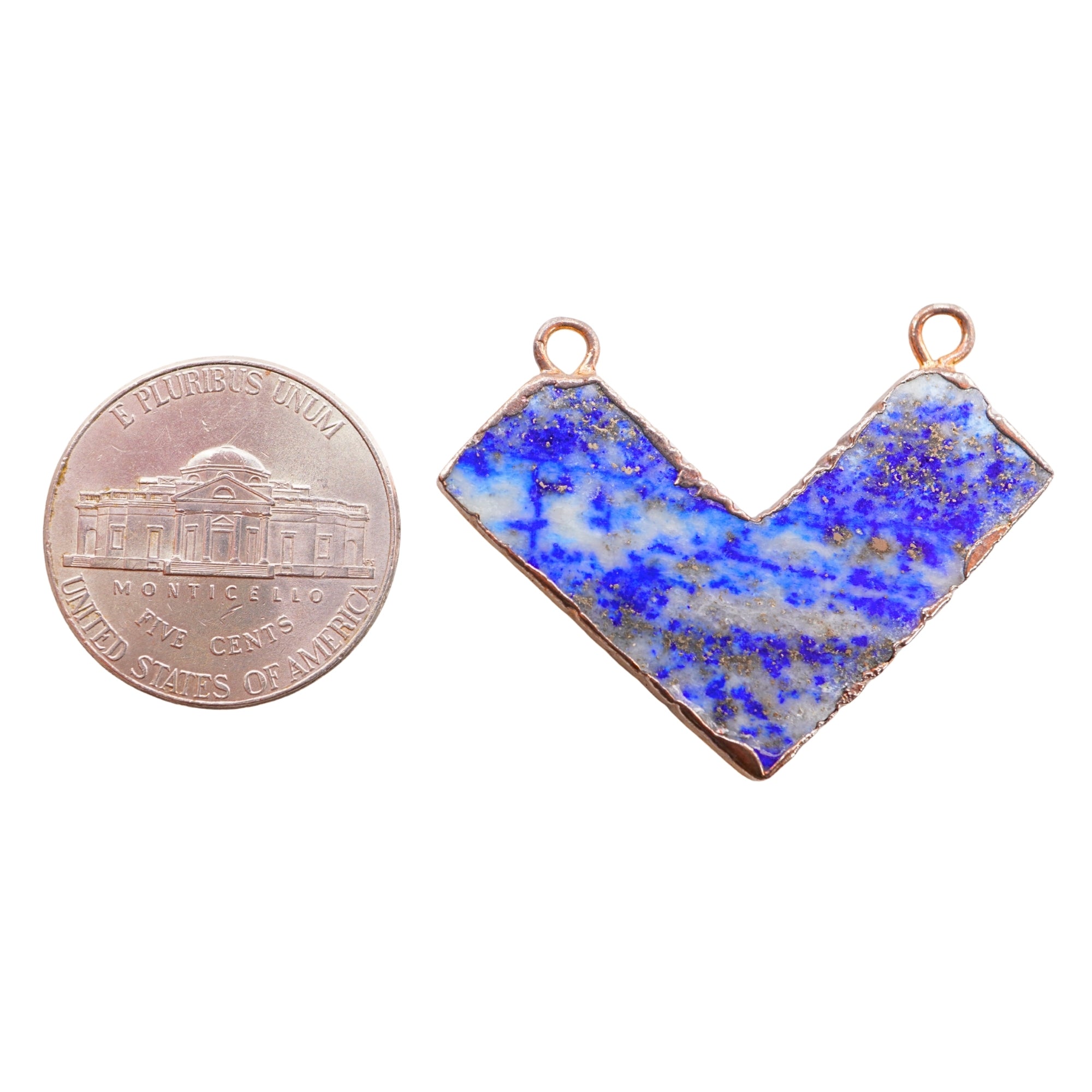 Lapis Lazuli Chevron Shape Gemstone Gold Electroplated Charm Pendant