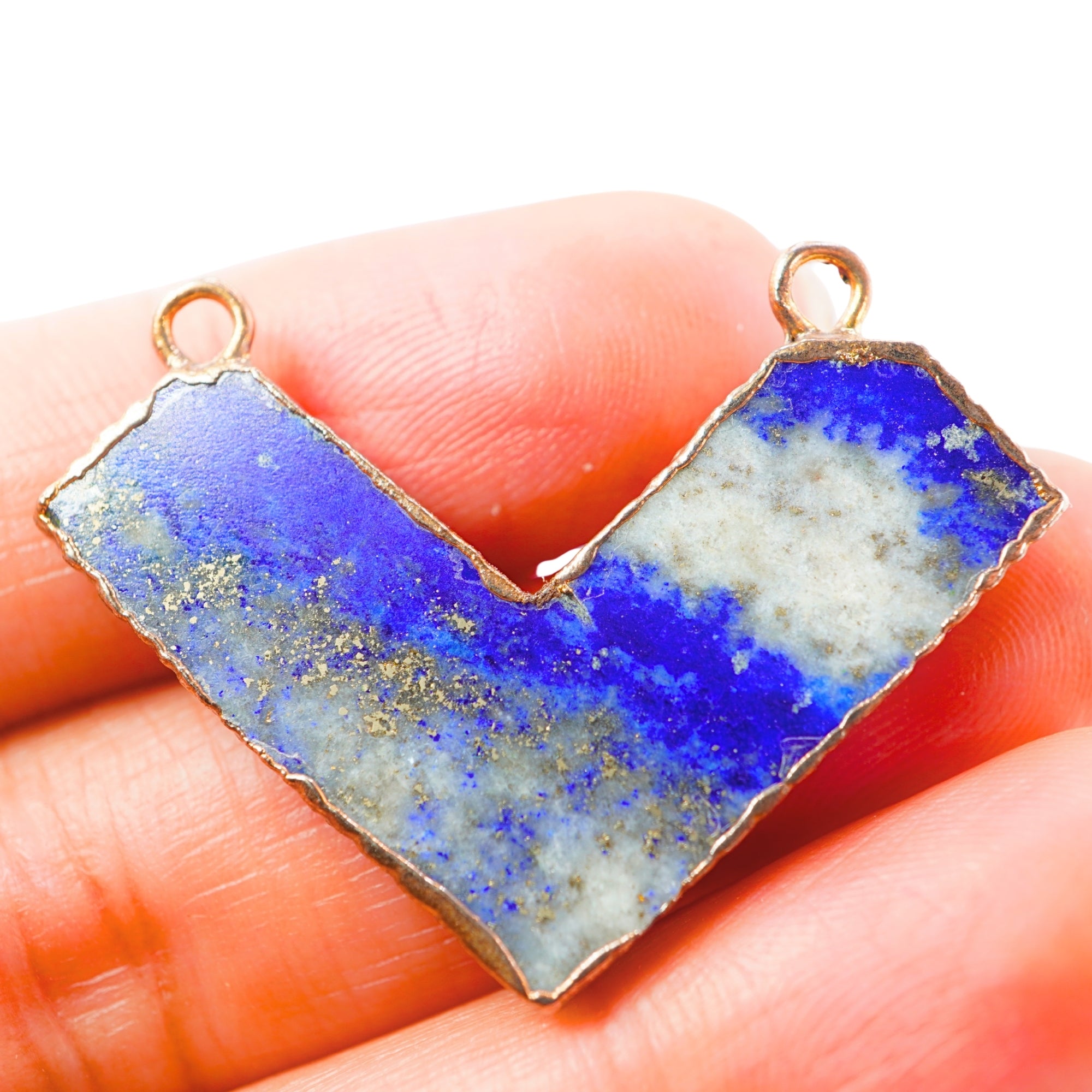 Lapis Lazuli Chevron Shape Gemstone Gold Electroplated Charm Pendant