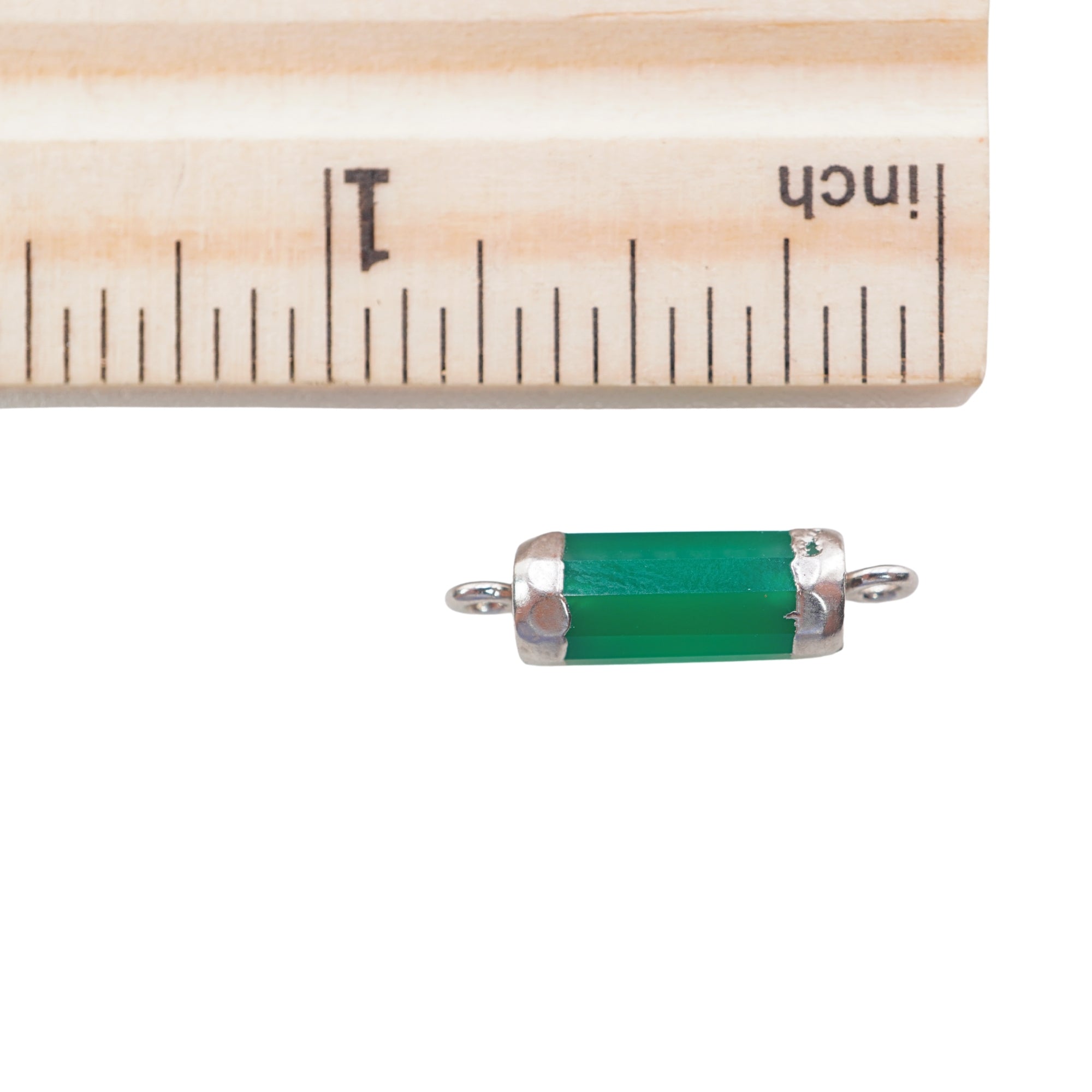 Green Onyx Cylinder Shape Gemstone Silver Electroplated Charm Connector