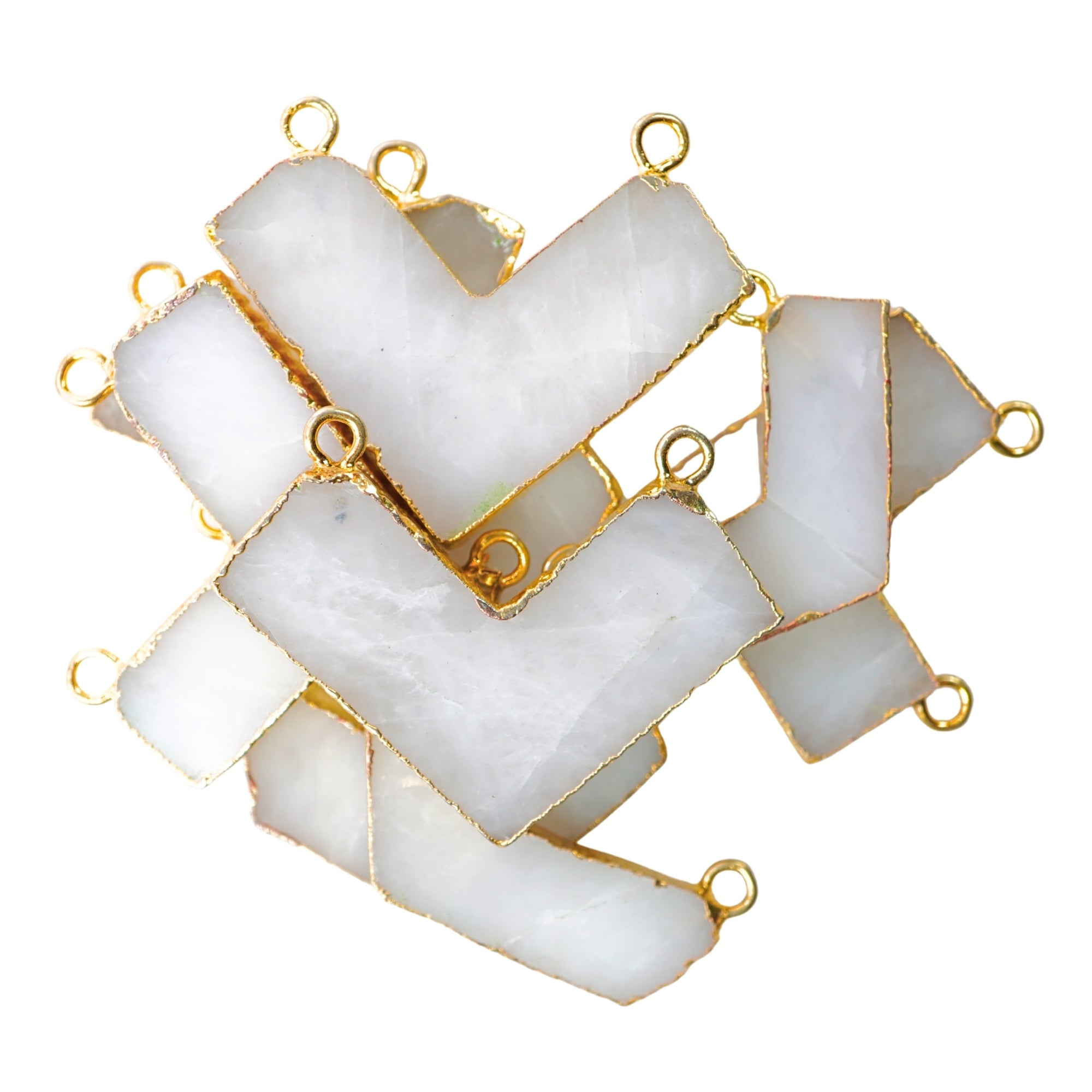 White Agate Chevron Shape Gemstone Gold Electroplated Charm Connector