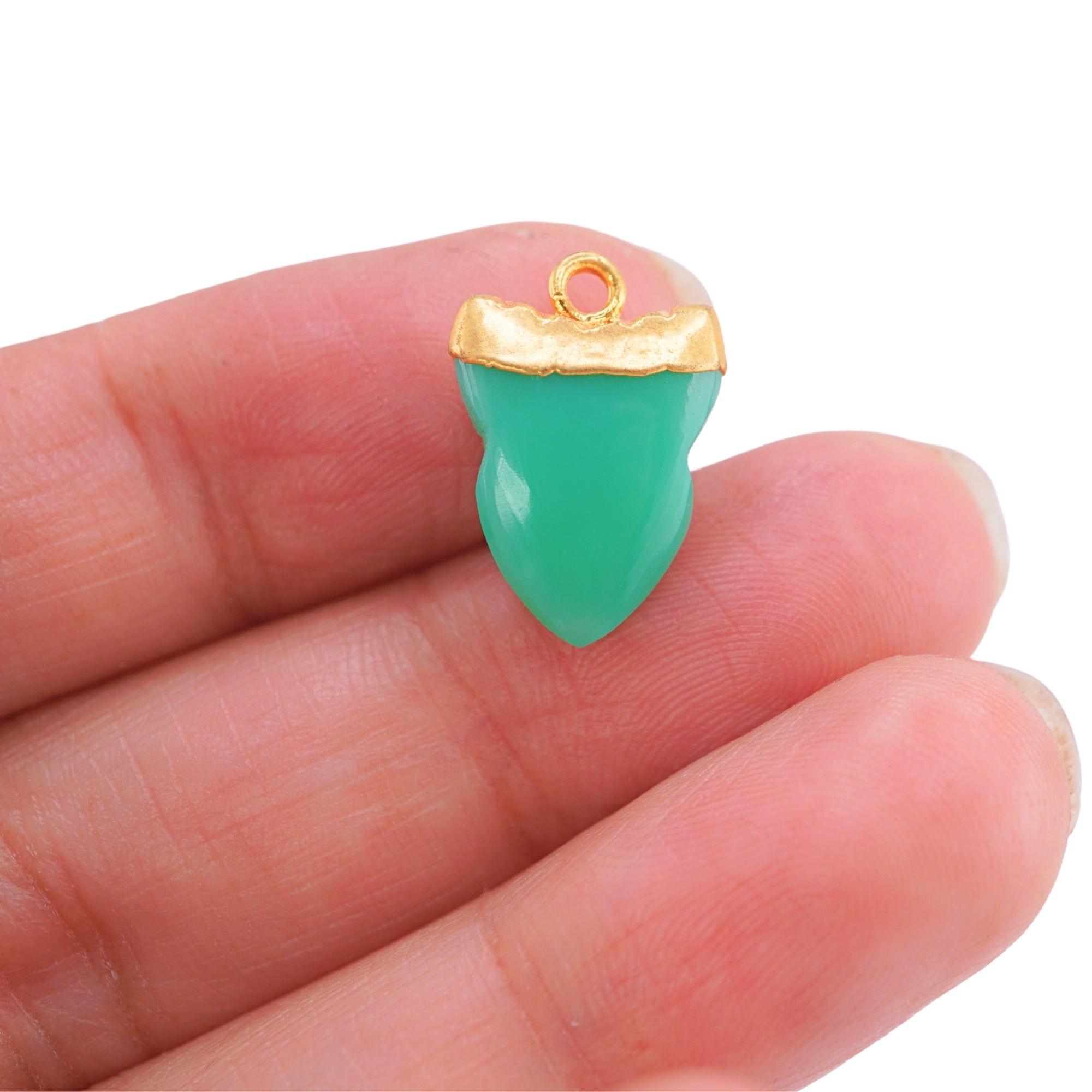 Chrysoprase Chalcedony Shark Tooth Shape Gold Electroplated Pendant Charm Jewelry Making Supply