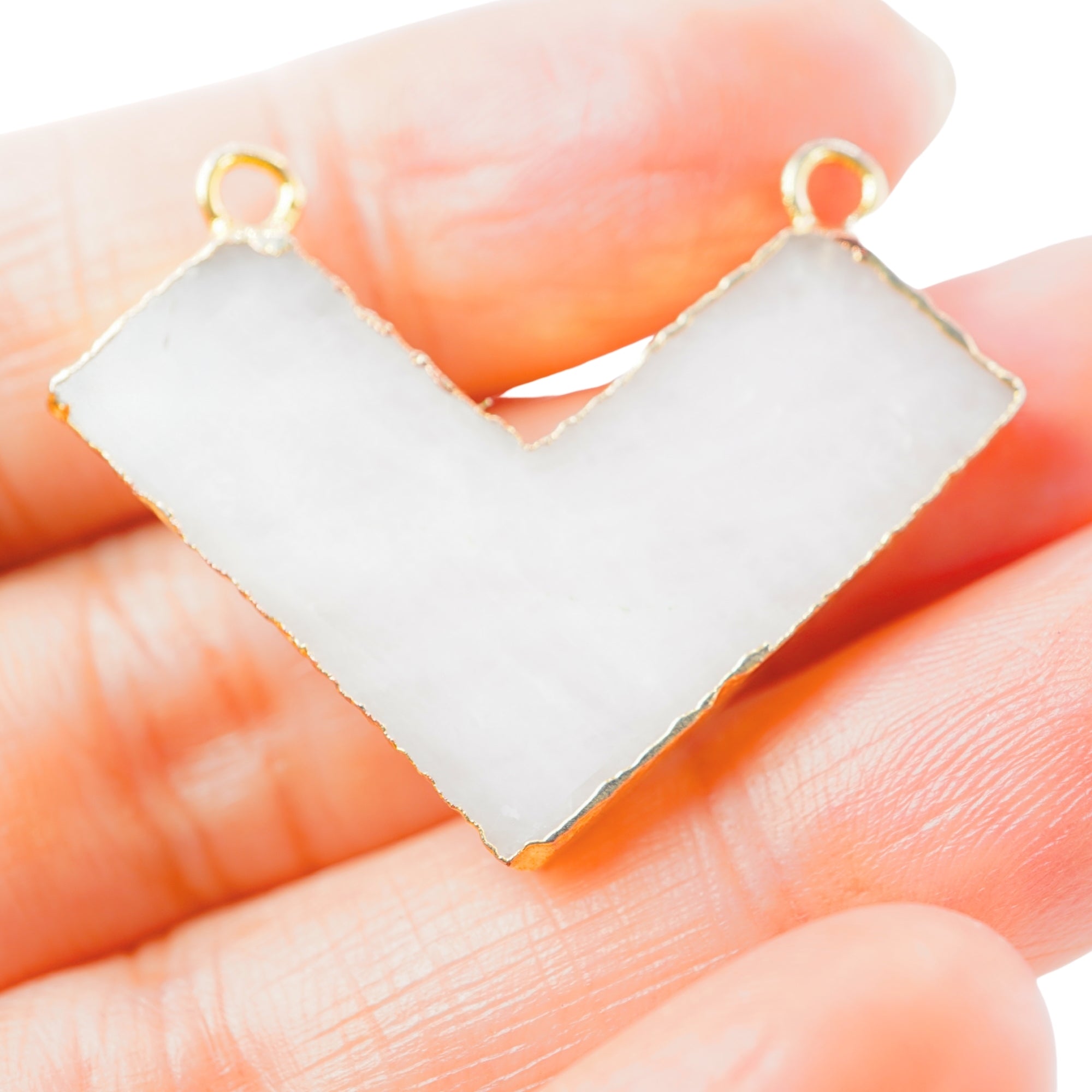 White Agate Chevron Shape Gemstone Gold Electroplated Charm Connector