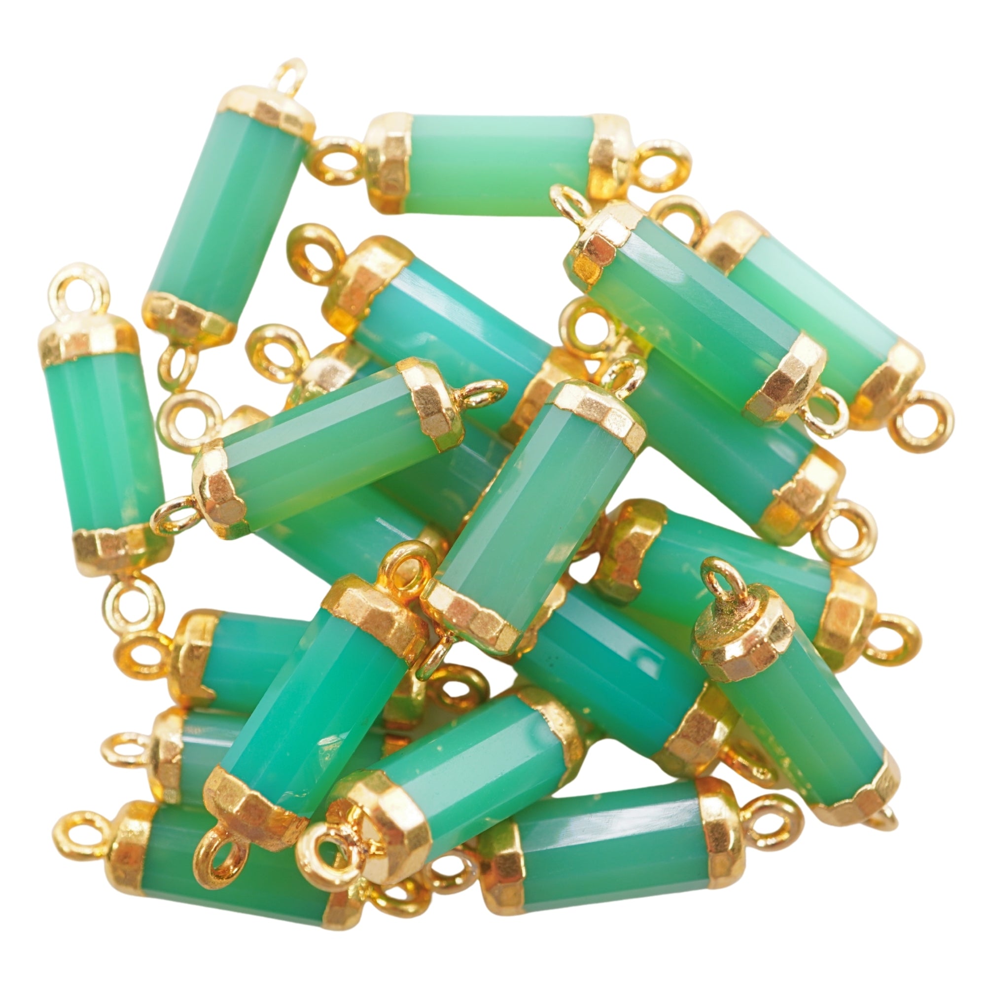 Chrysoprase Chalcedony Barrel Gold Electroplated Double Bail Point Connector