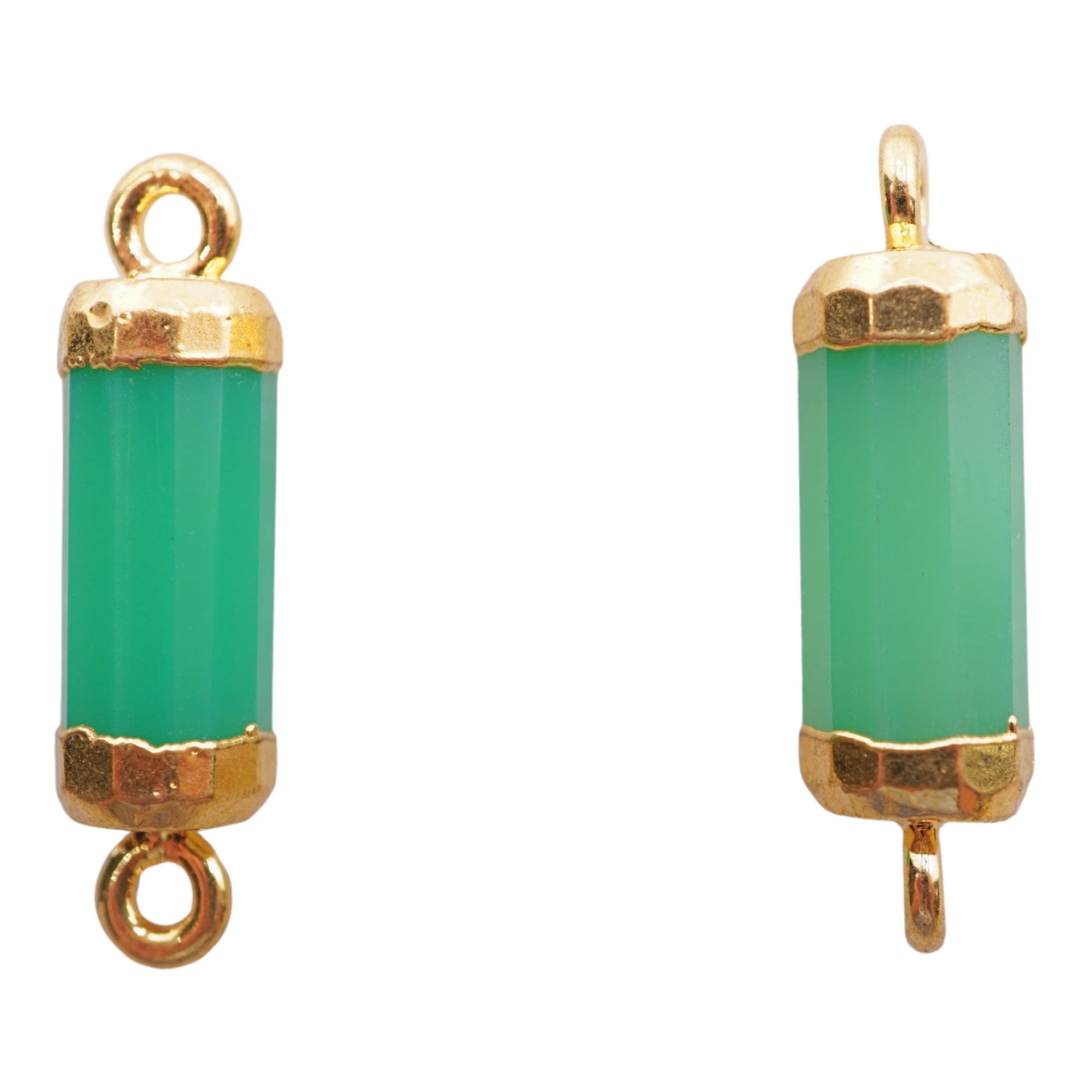 Chrysoprase Chalcedony Barrel Gold Electroplated Double Bail Point Connector