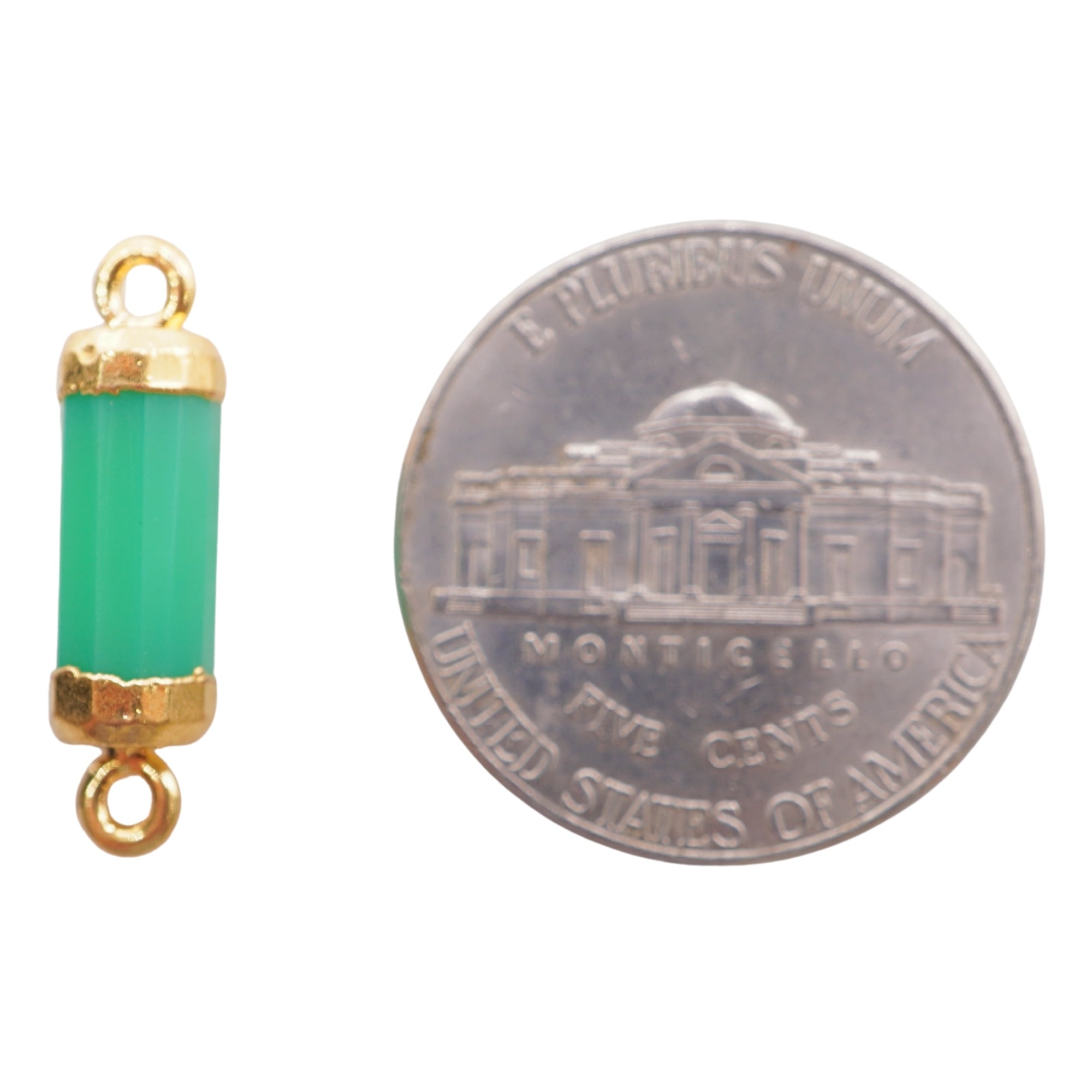Chrysoprase Chalcedony Barrel Gold Electroplated Double Bail Point Connector