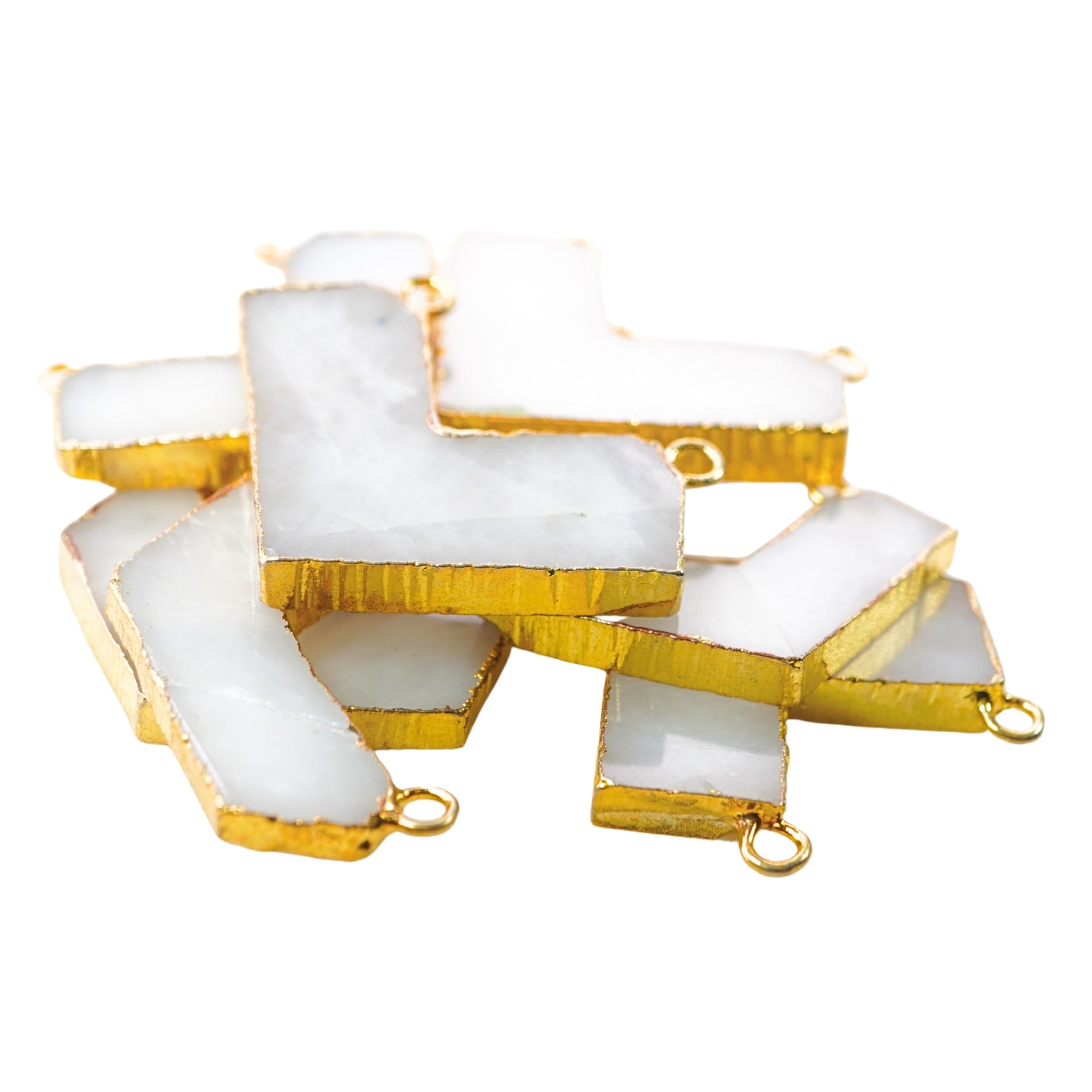 White Agate Chevron Shape Gemstone Gold Electroplated Charm Connector