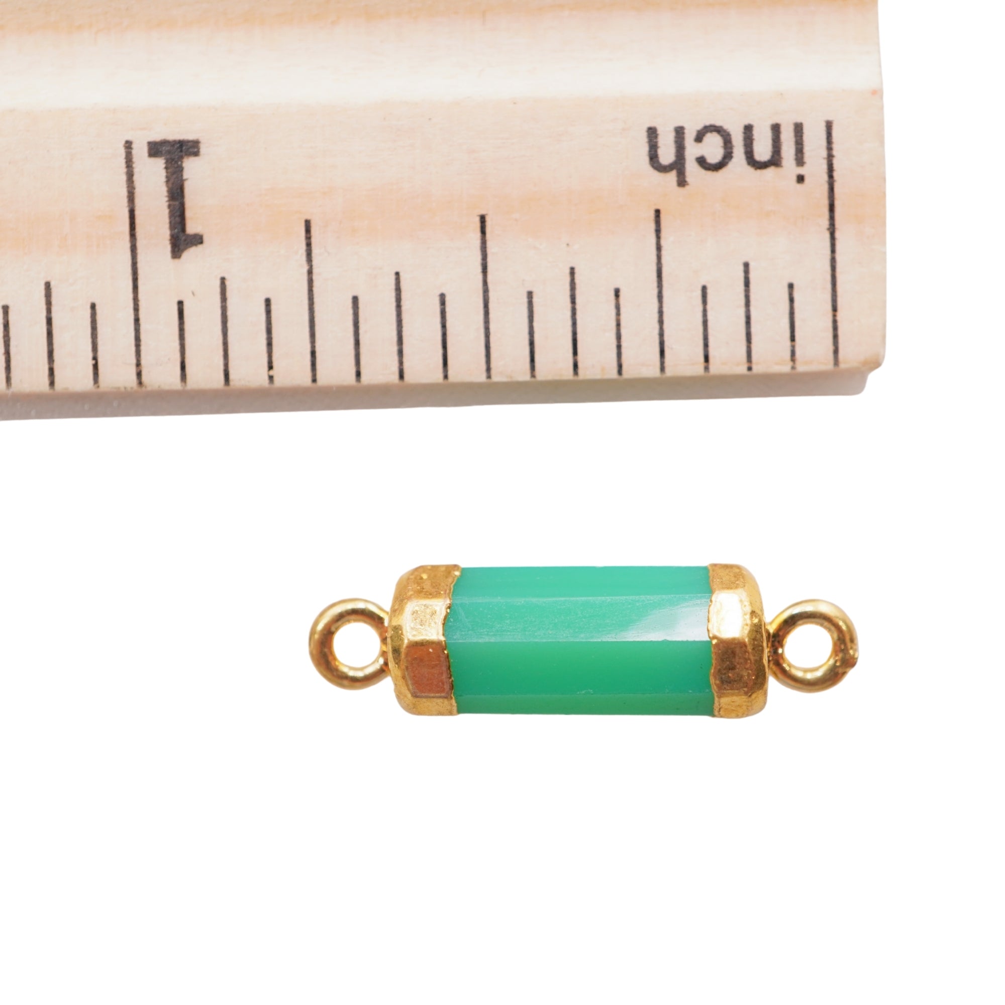 Chrysoprase Chalcedony Barrel Gold Electroplated Double Bail Point Connector