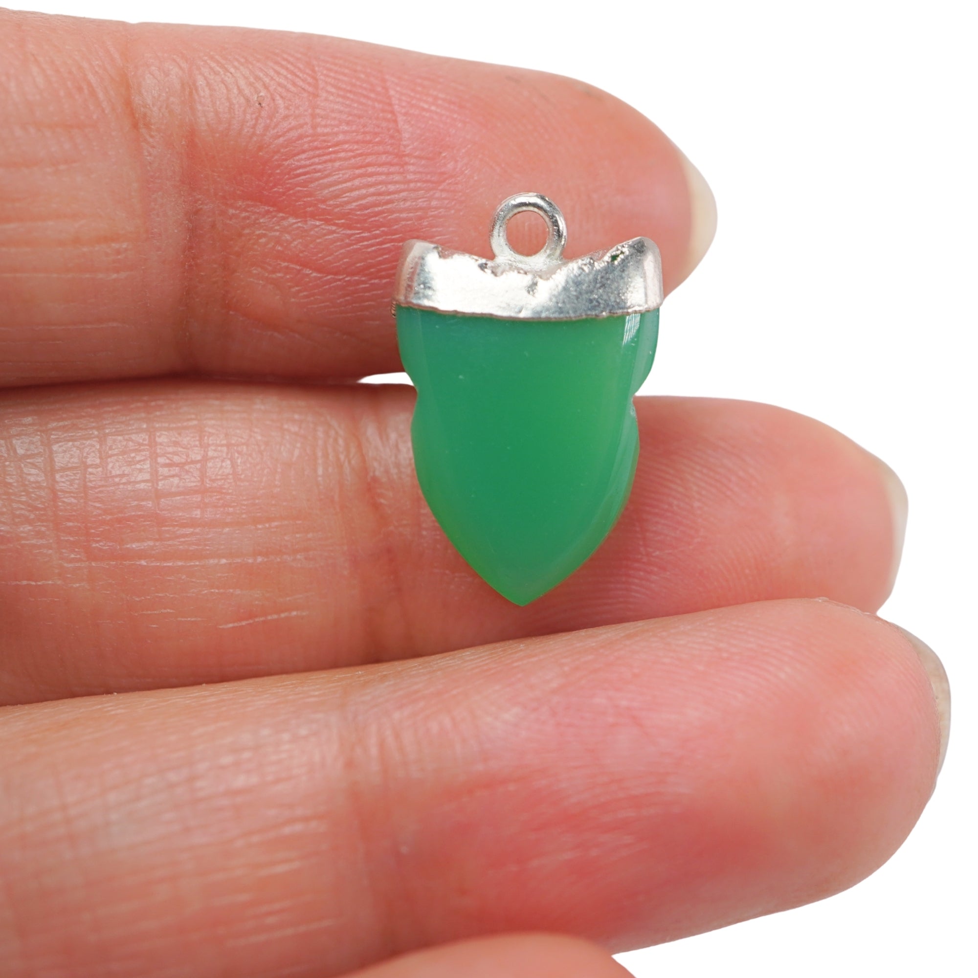 Chrysoprase Chalcedony Shark Tooth Shape Silver Electroplated Pendant Charm