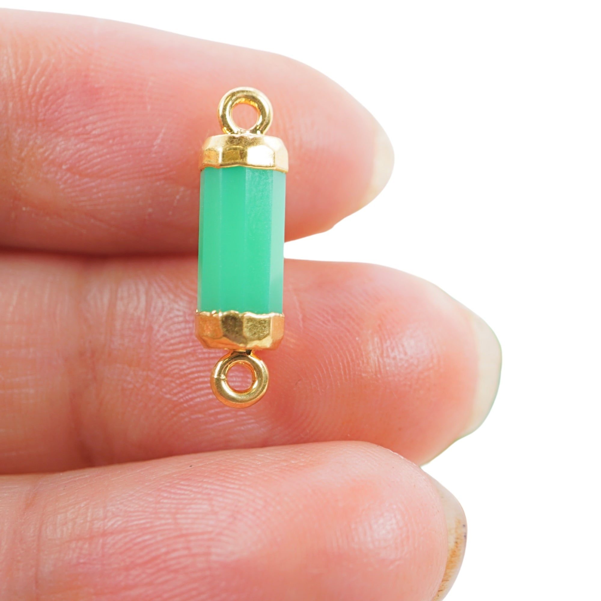 Chrysoprase Chalcedony Barrel Gold Electroplated Double Bail Point Connector