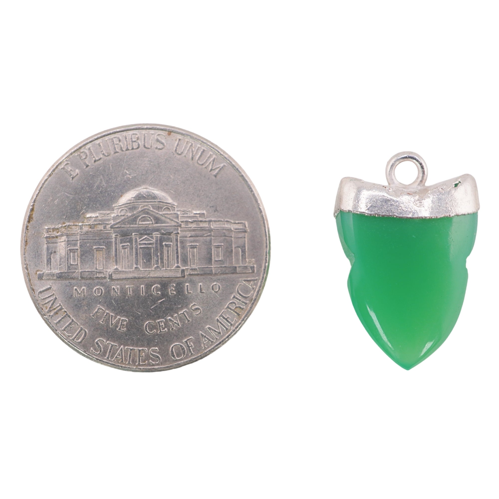 Chrysoprase Chalcedony Shark Tooth Shape Silver Electroplated Pendant Charm