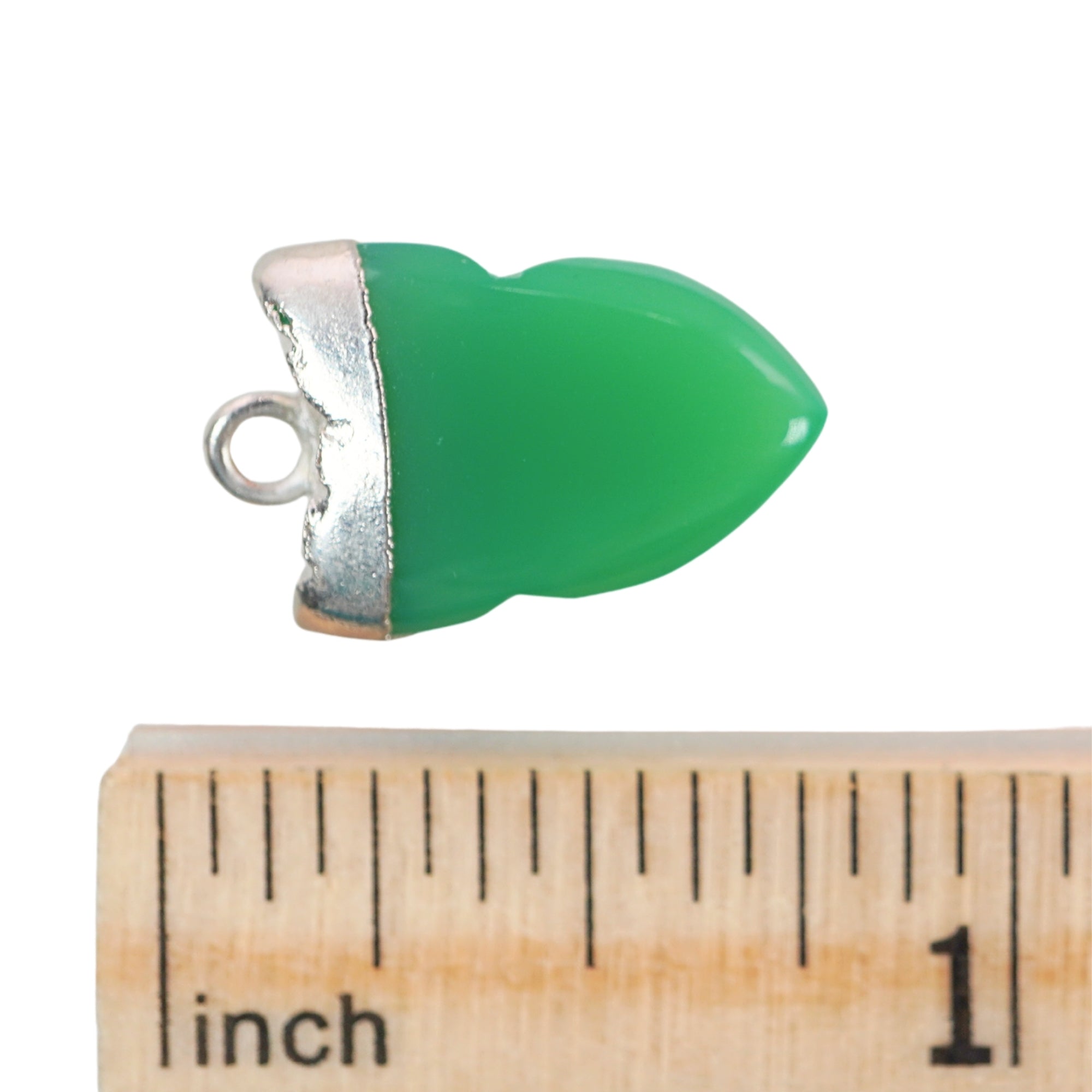 Chrysoprase Chalcedony Shark Tooth Shape Silver Electroplated Pendant Charm