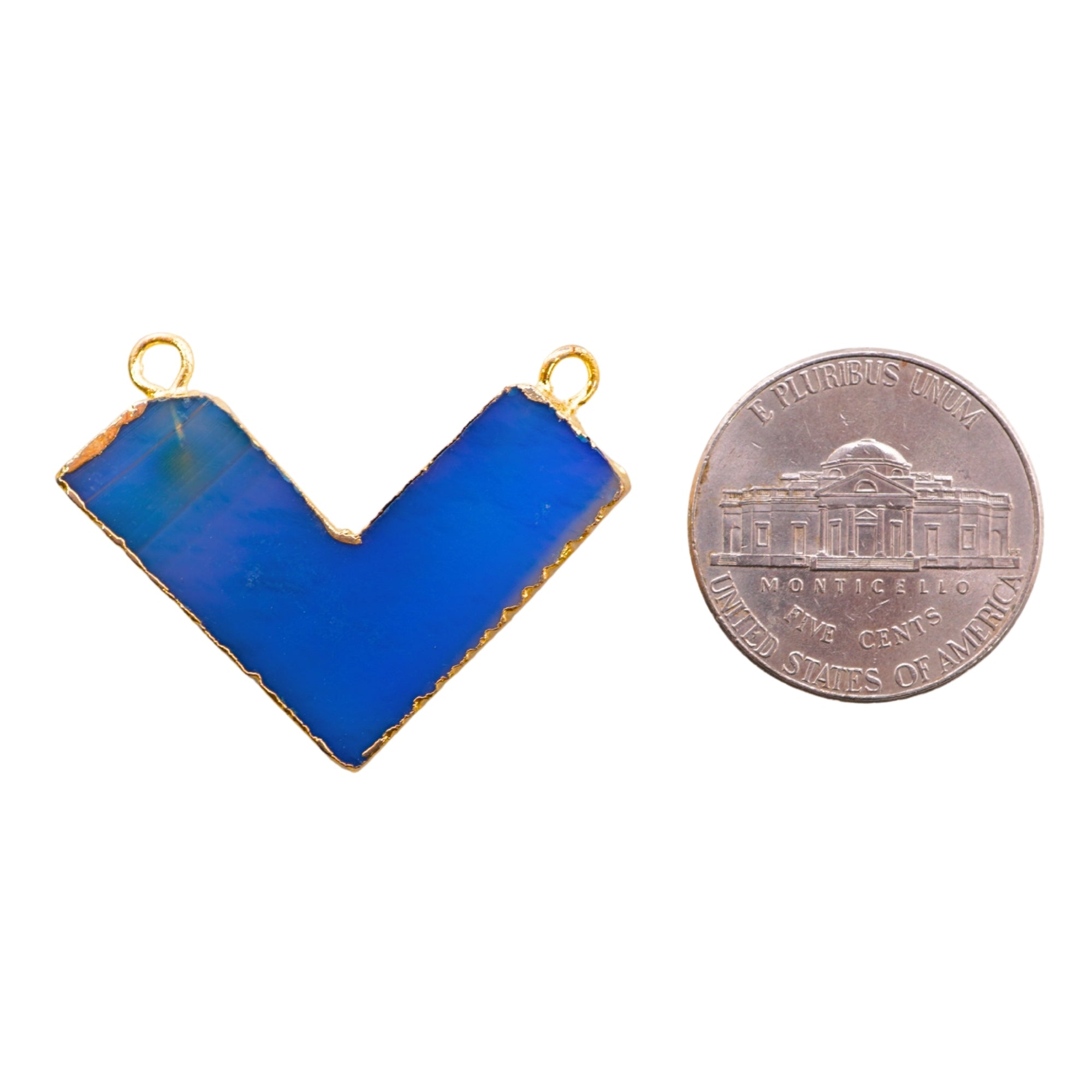 Blue Banded Agate Chevron Shape Gemstone Gold Electroplated Charm Pendant