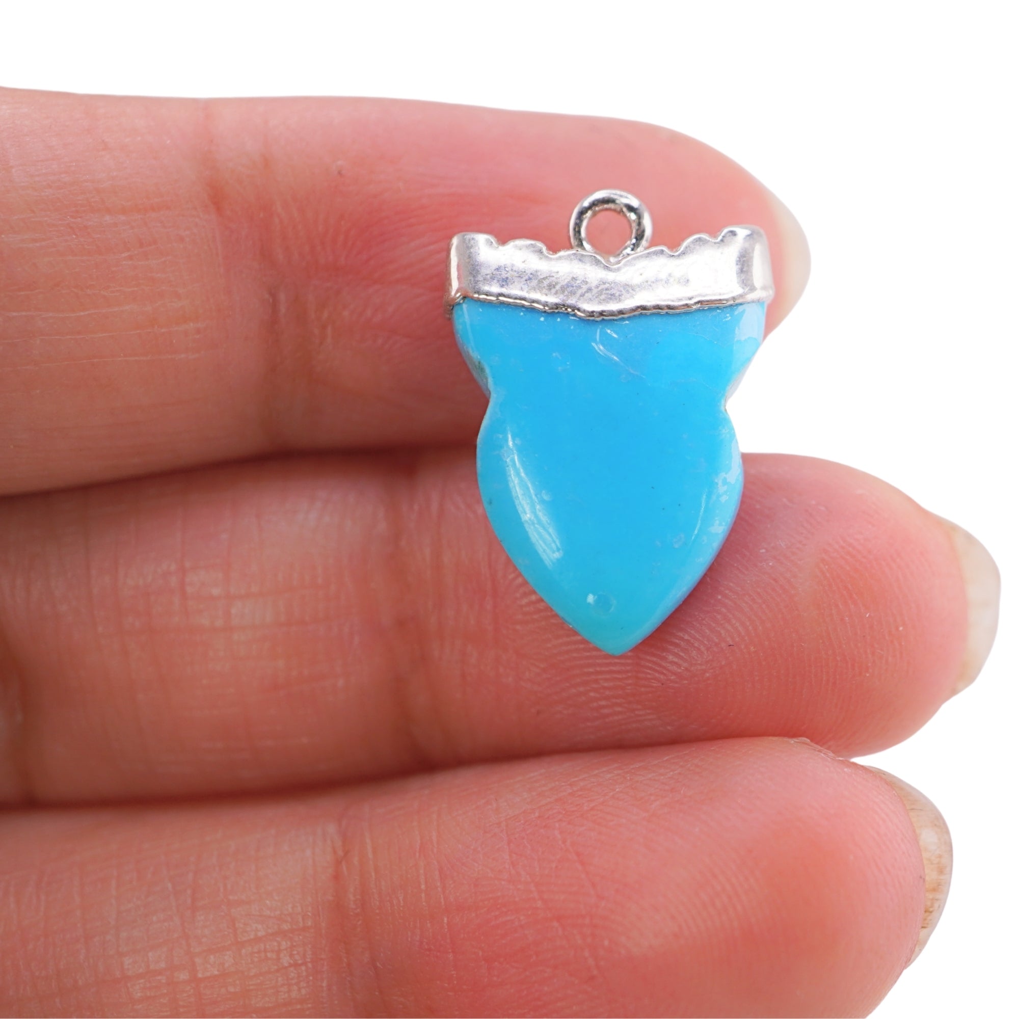 Blue Howlite Shark Tooth Shape Gemstone Silver Electroplated Charm Pendant
