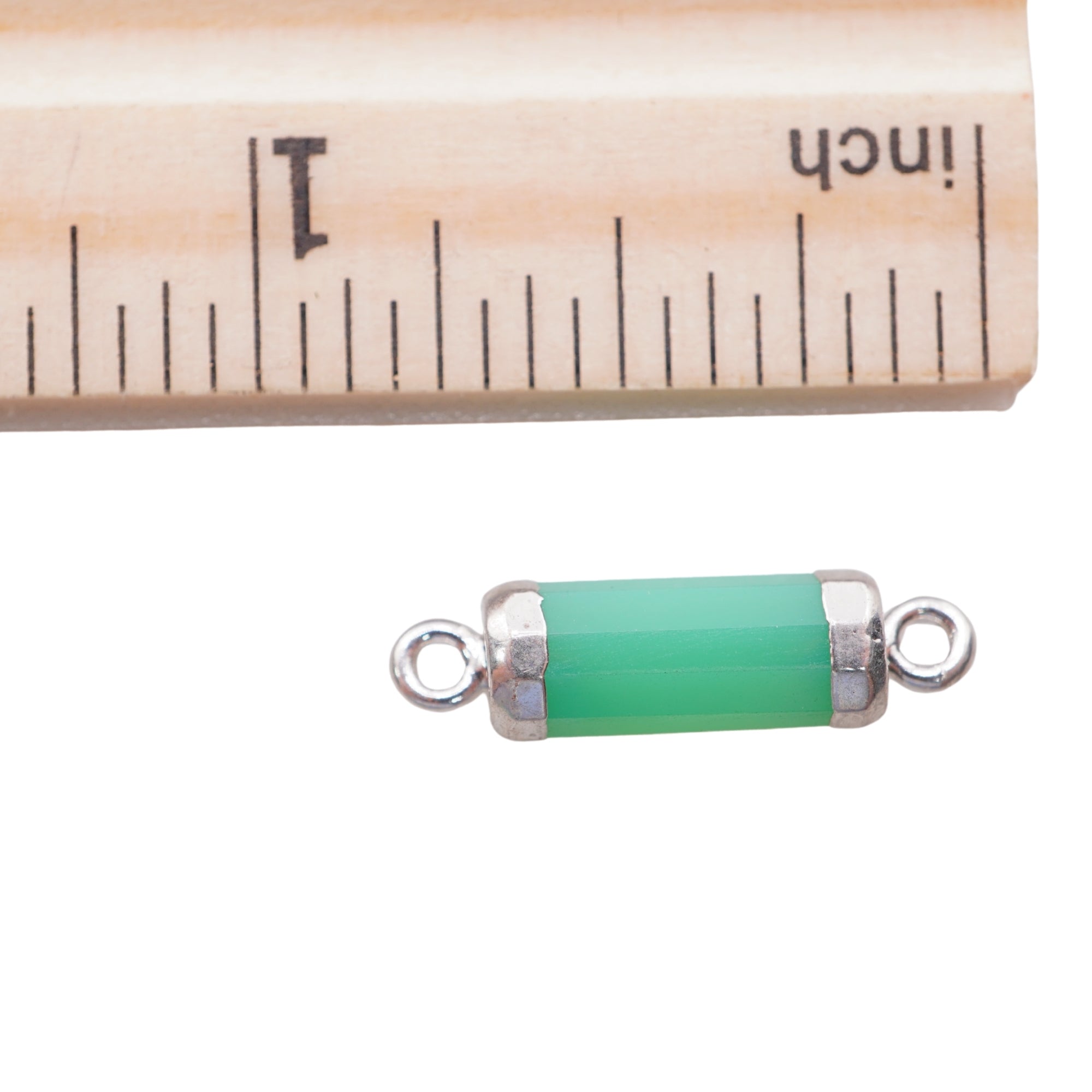 Chrysoprase Chalcedony Gemstone Barrel Shape Silver Electroplated Charm Connector