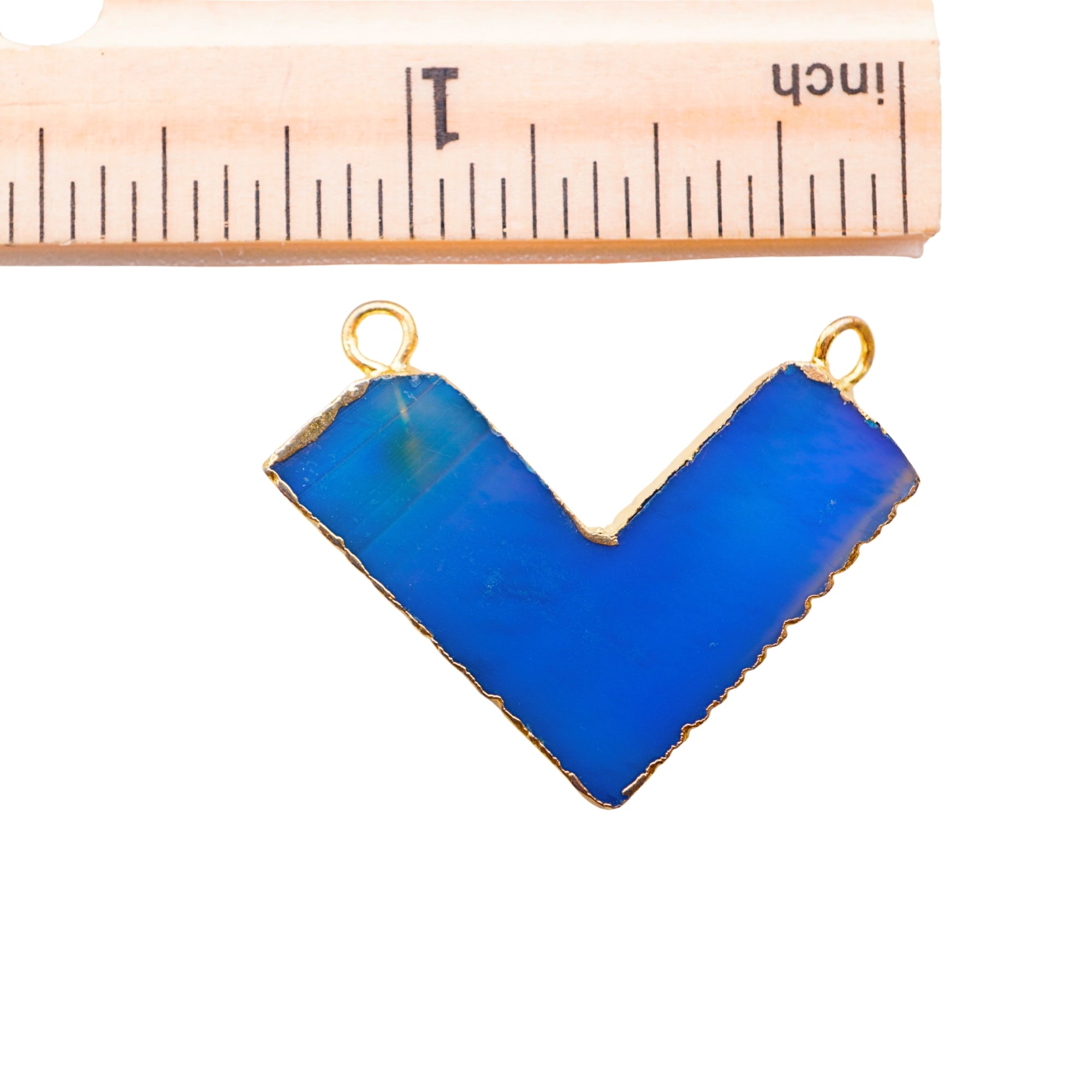 Blue Banded Agate Chevron Shape Gemstone Gold Electroplated Charm Pendant