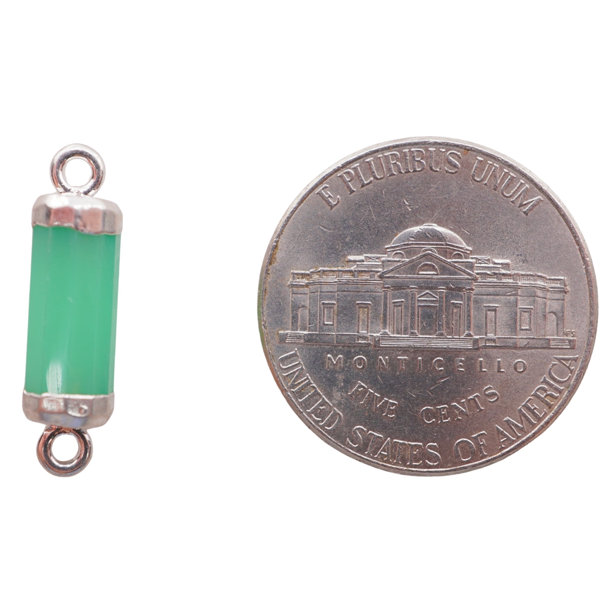 Chrysoprase Chalcedony Gemstone Barrel Shape Silver Electroplated Charm Connector