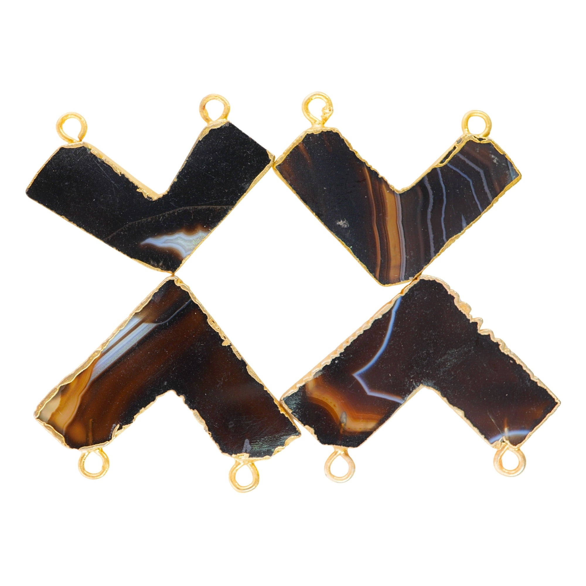 Black Banded Agate Chalcedony Chevron Gemstone Gold Electroplated Charm Pendant