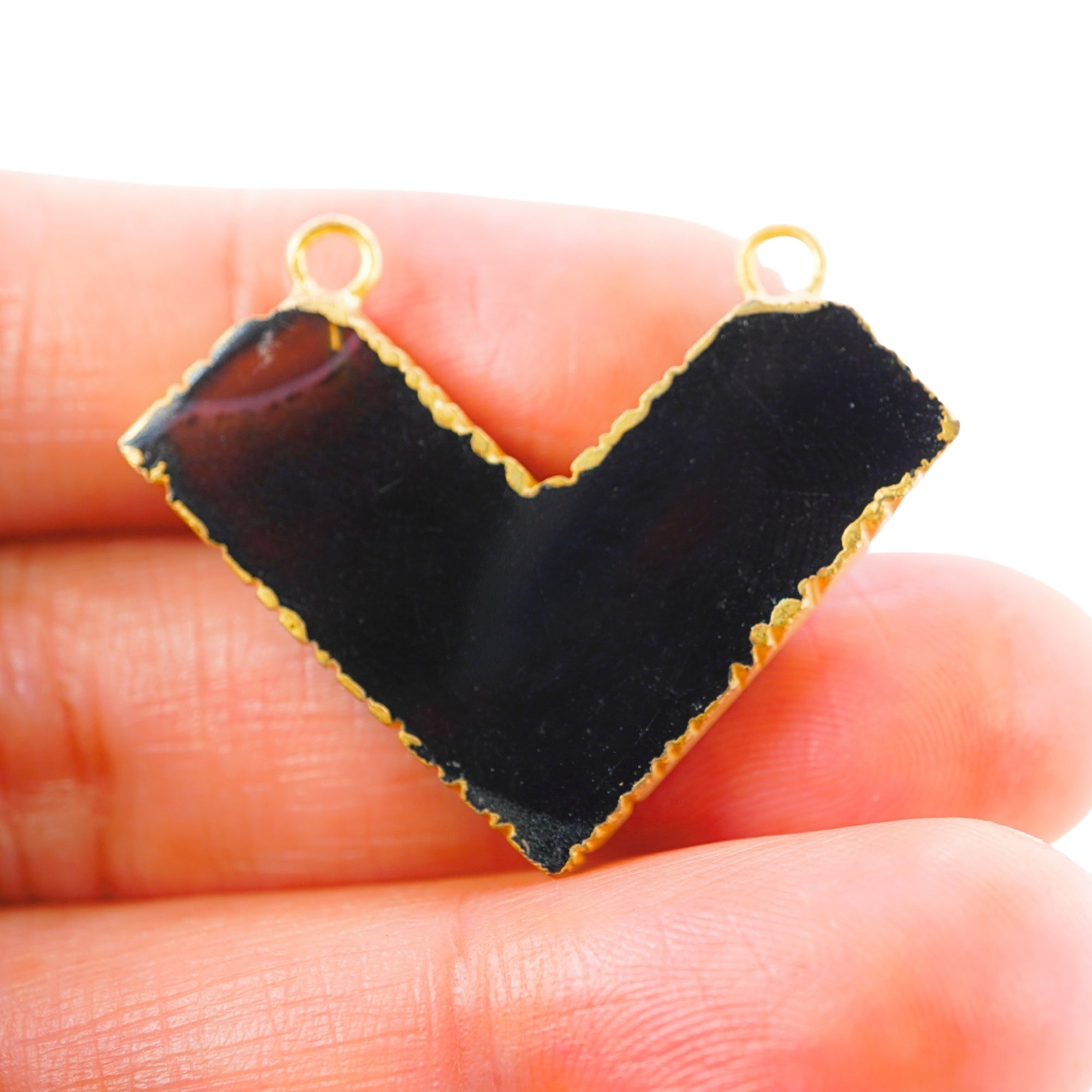 Black Banded Agate Chalcedony Chevron Gemstone Gold Electroplated Charm Pendant
