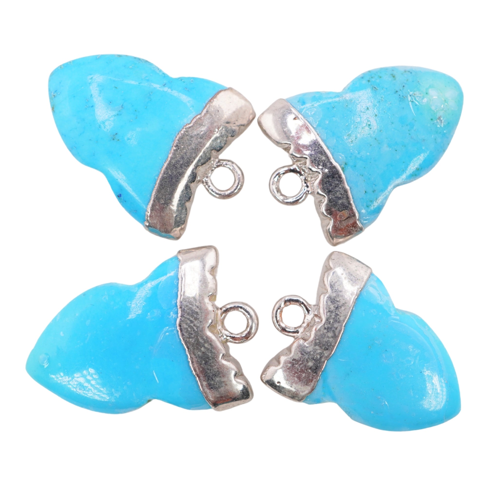Blue Howlite Shark Tooth Shape Gemstone Silver Electroplated Charm Pendant