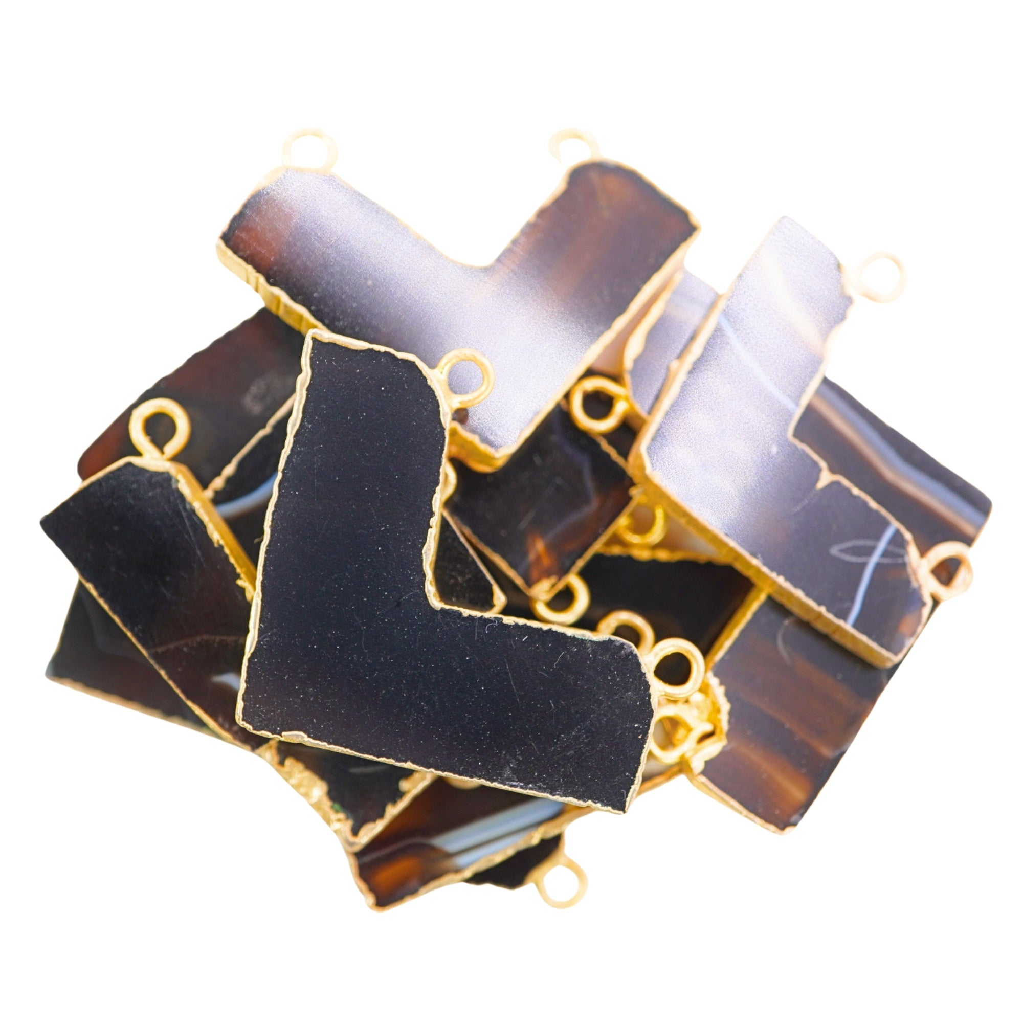 Black Banded Agate Chalcedony Chevron Gemstone Gold Electroplated Charm Pendant