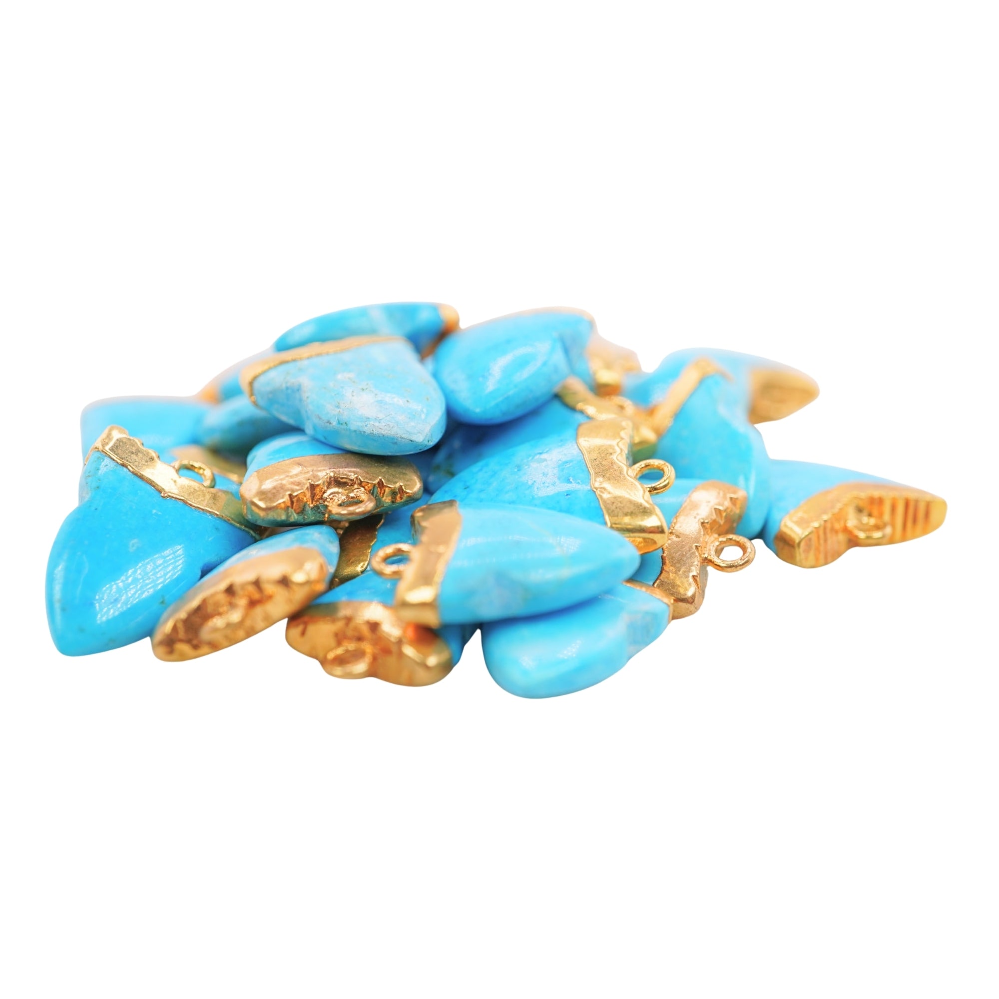 Blue Howlite Shark Tooth Shape Gemstone Gold Electroplated Charm Pendant