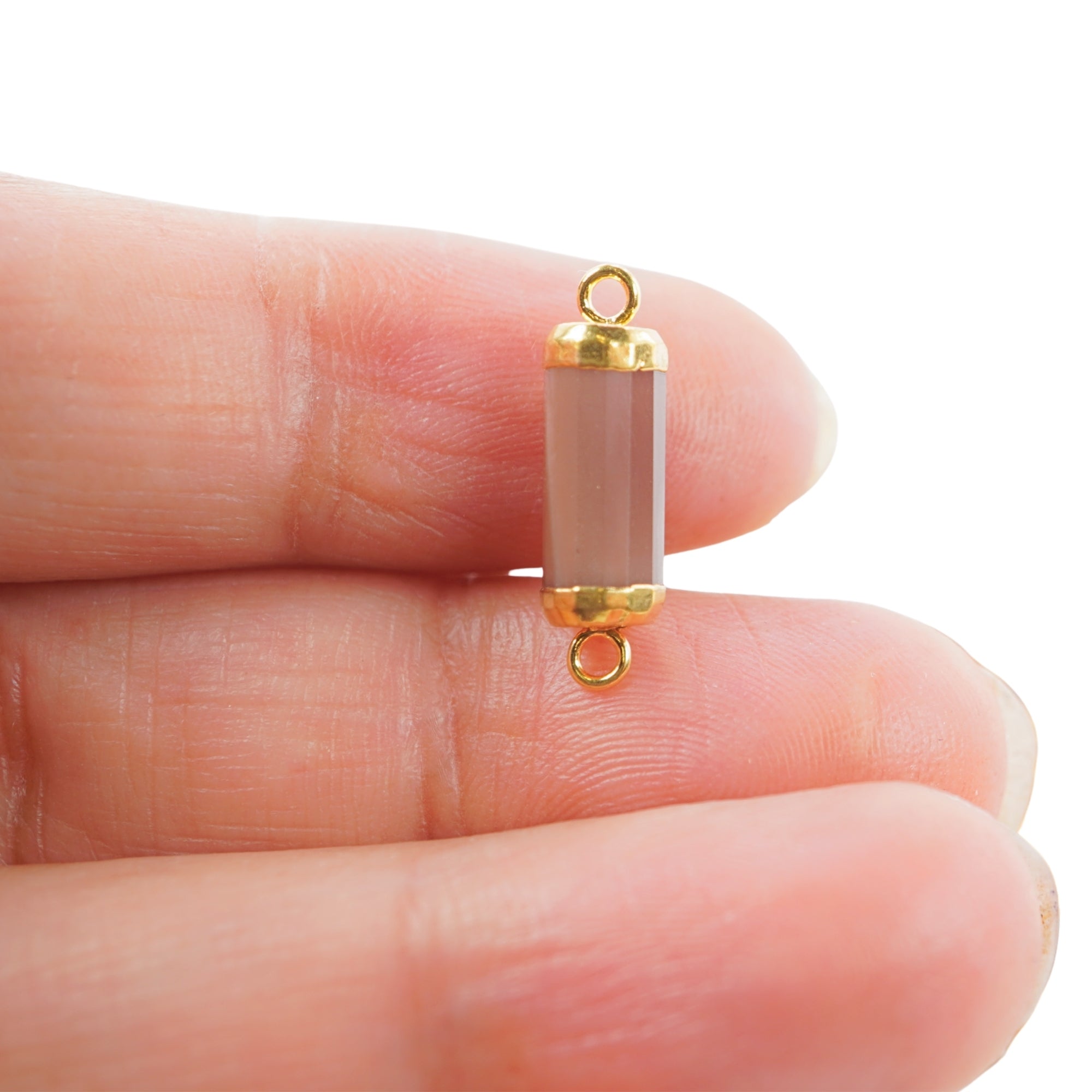 Chocolate Moonstone Barrel Shape Gemstone Gold Electroplated Charm Connector 13 X 5 - 13 X 6 MM