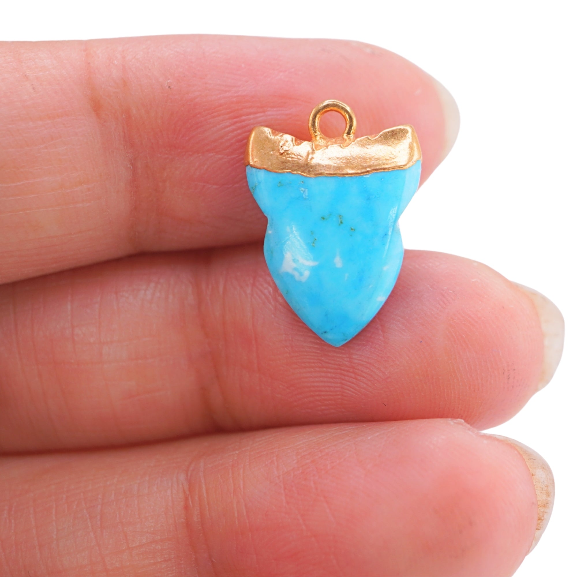 Blue Howlite Shark Tooth Shape Gemstone Gold Electroplated Charm Pendant