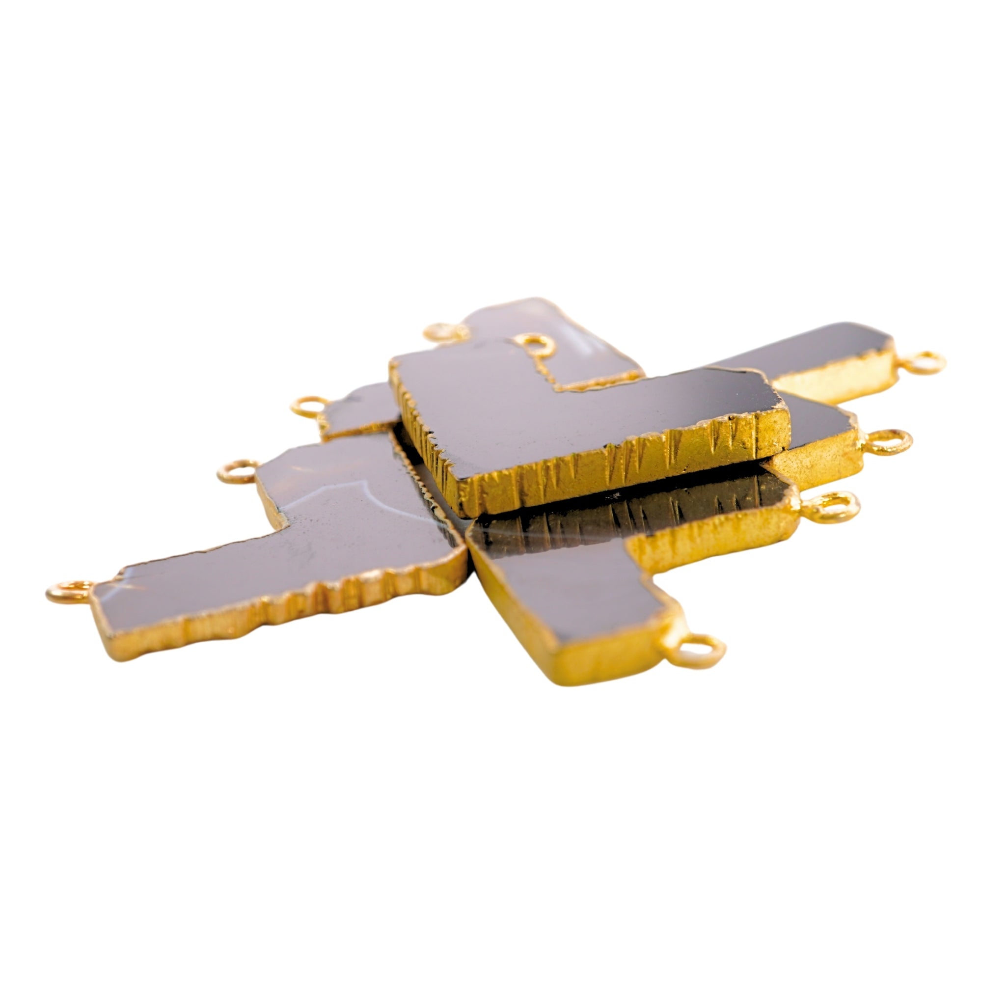 Black Banded Agate Chalcedony Chevron Gemstone Gold Electroplated Charm Pendant 23 X 32 To 29 X 41 MM