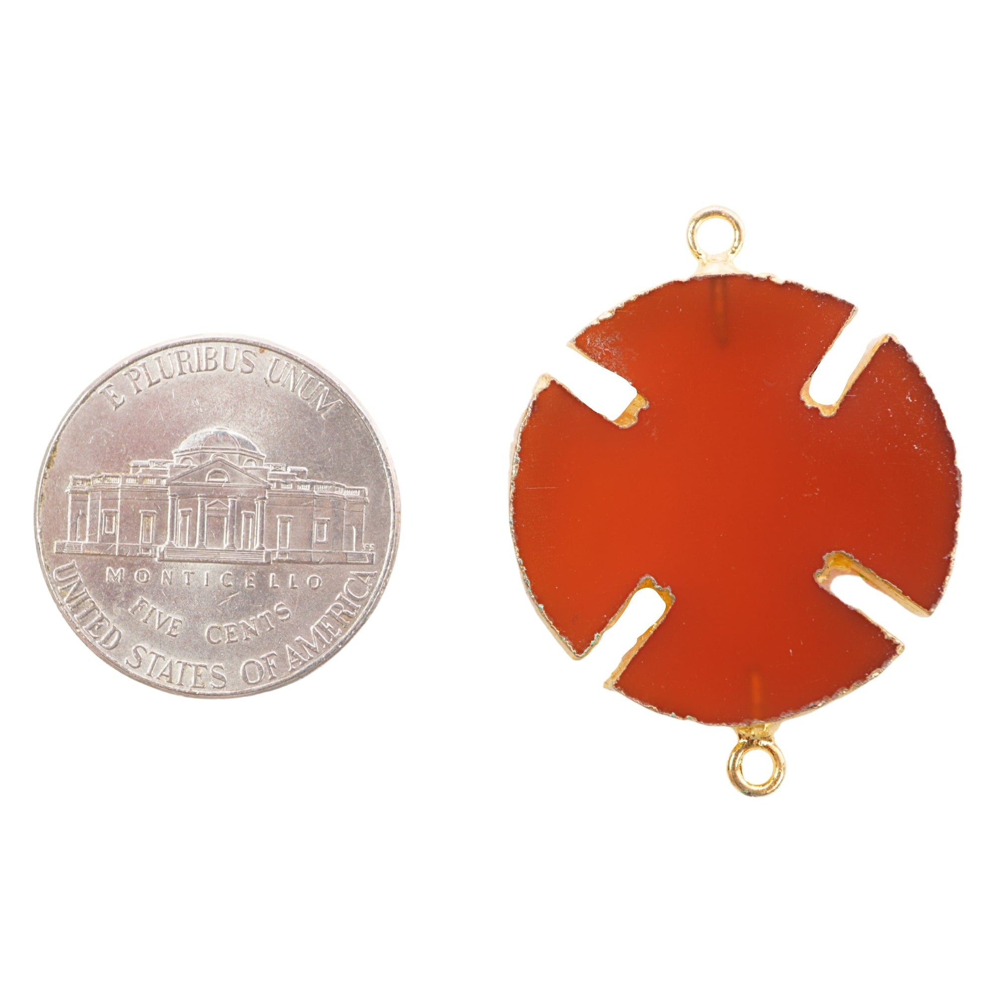 Red Chalcedony Viking Cross Shape Gemstone Gold Electroplated Charm Connector