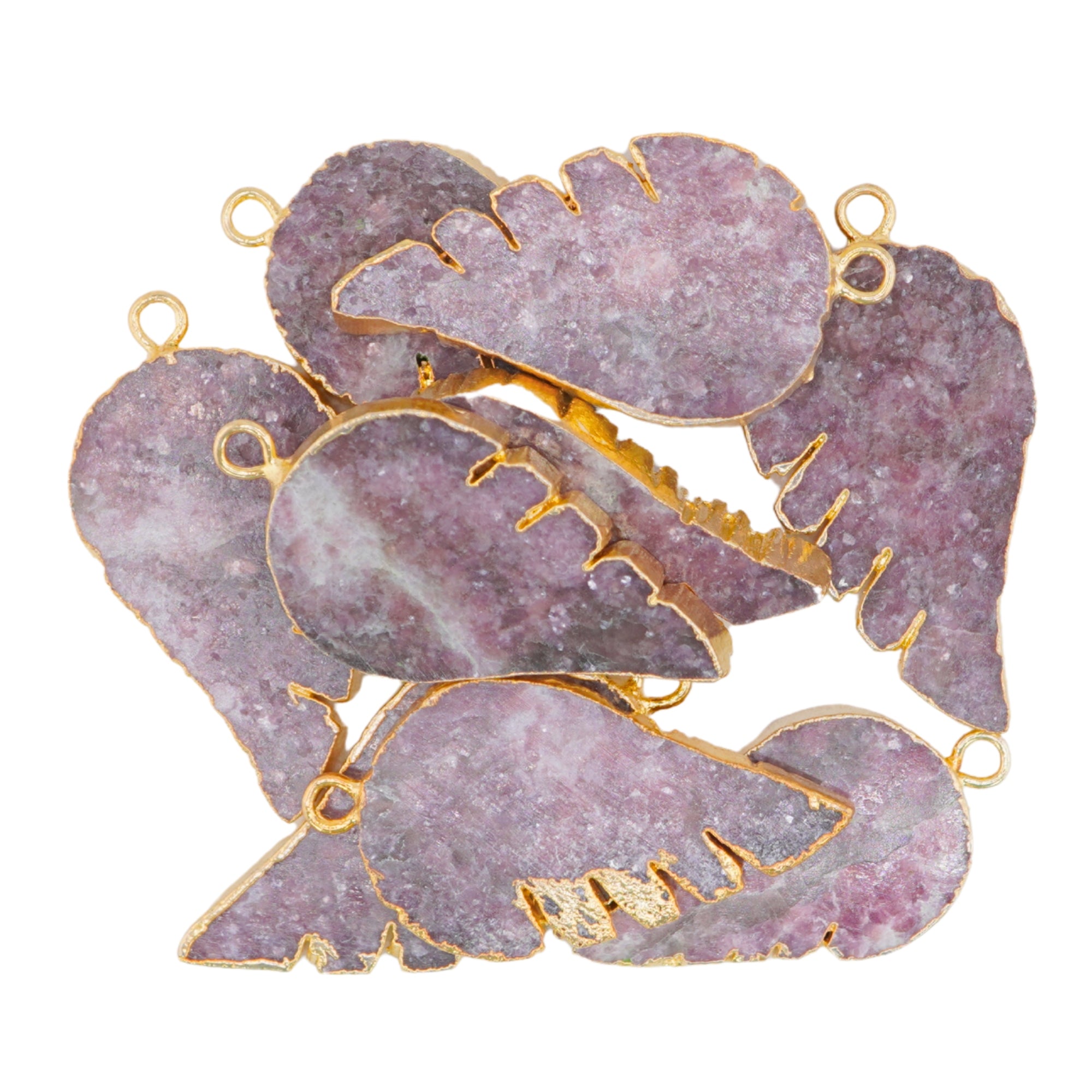 Lepidolite Angel Wing Shape Gemstone Gold Electroplated Charm Pendant For Jewelry Making