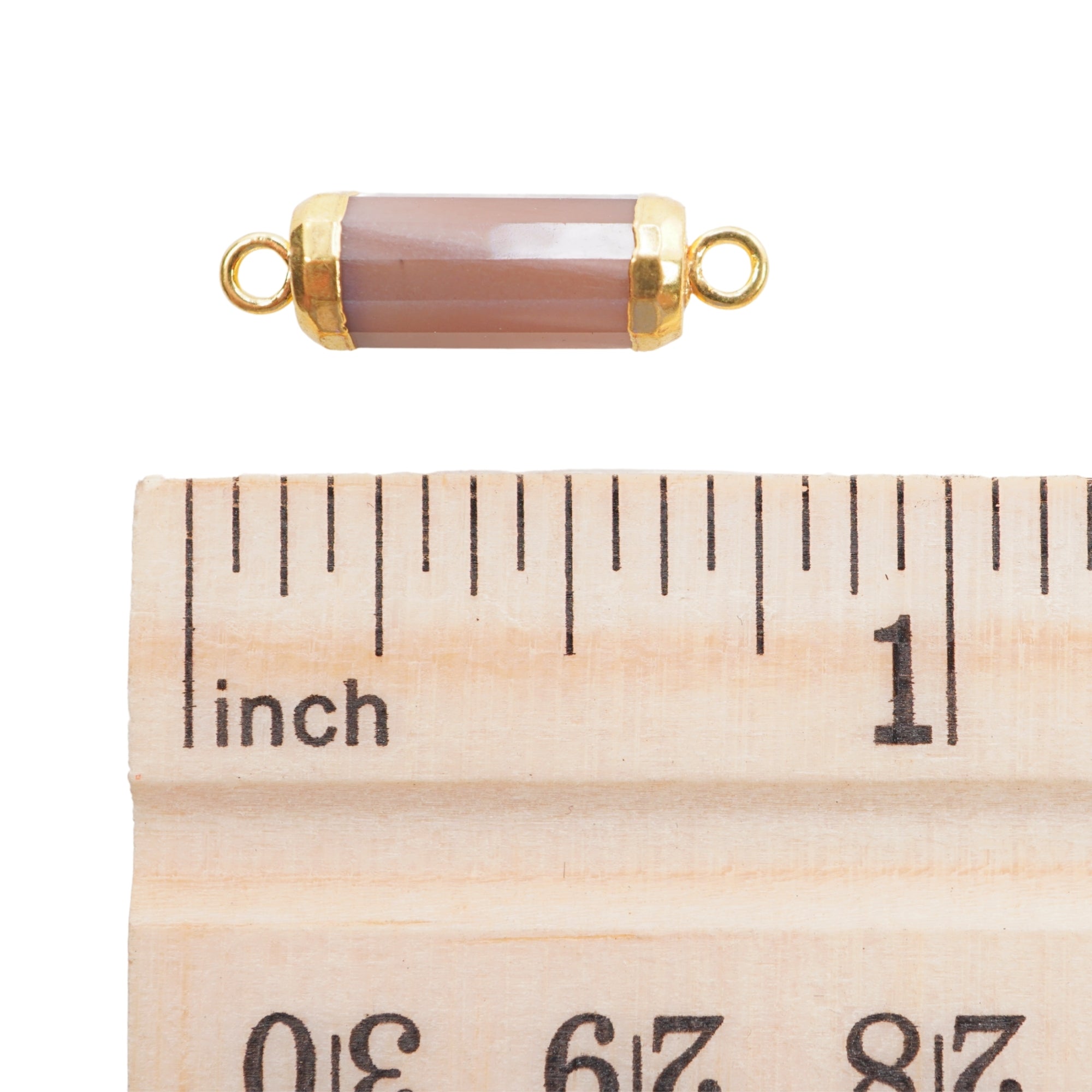 Chocolate Moonstone Barrel Shape Gemstone Gold Electroplated Charm Connector 13 X 5 - 13 X 6 MM