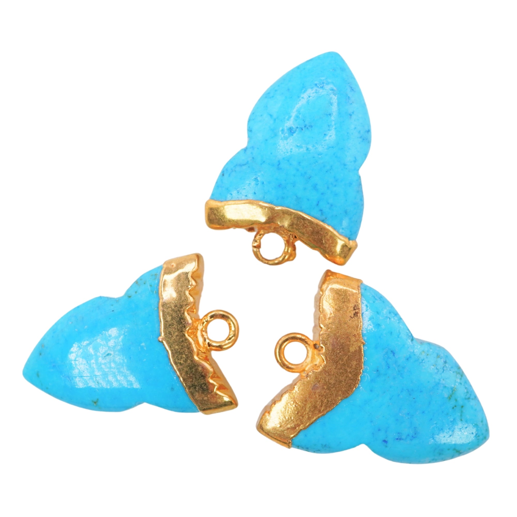Blue Howlite Shark Tooth Shape Gemstone Gold Electroplated Charm Pendant