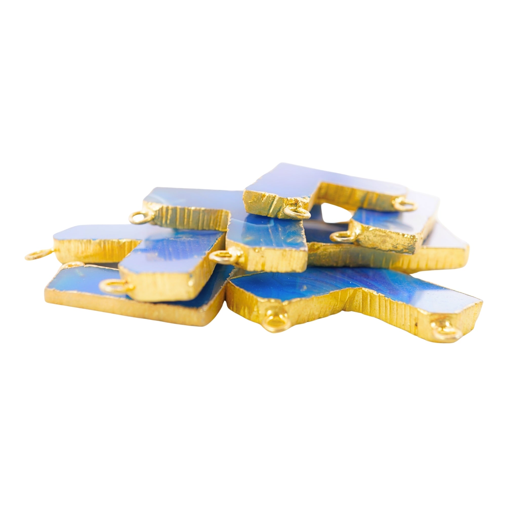 Blue Banded Agate Chalcedony Chevron Shape Gemstone Gold Electroplated Charm Pendant