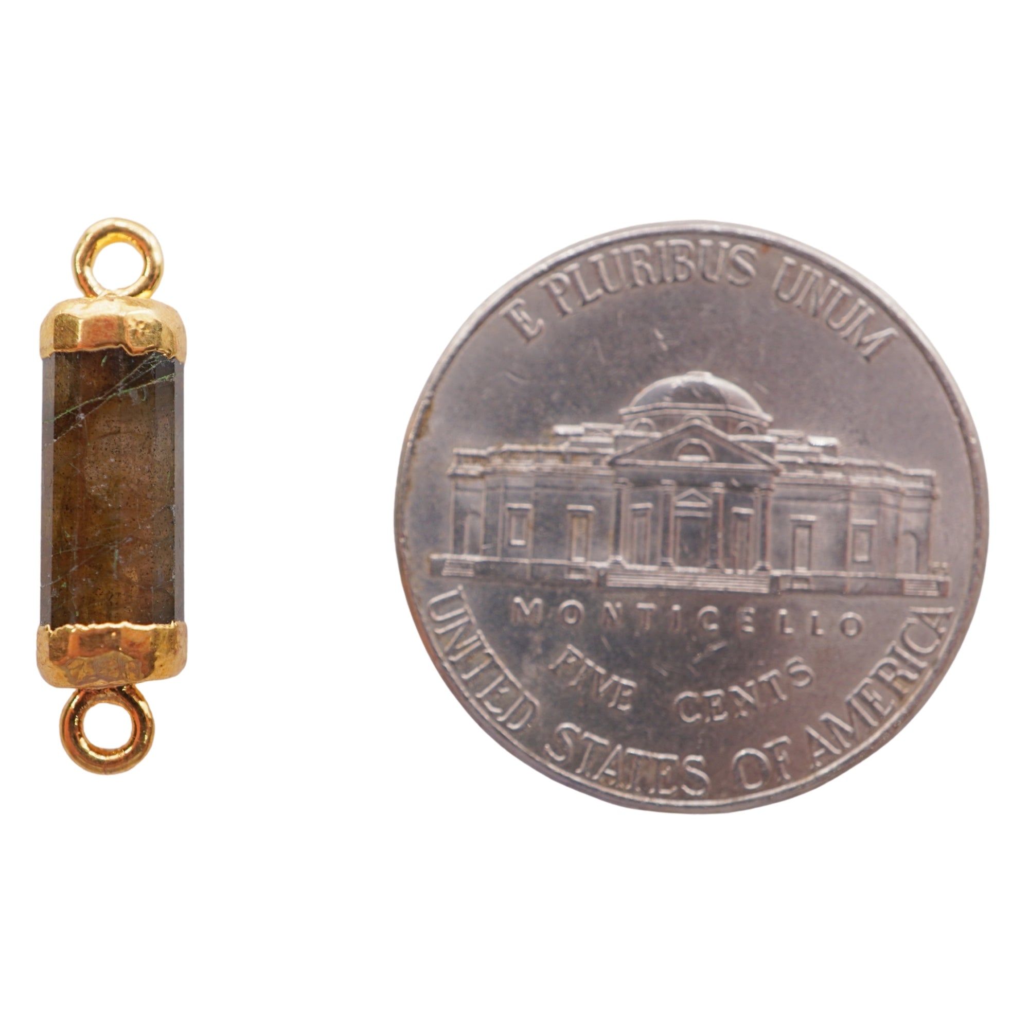 Labradorite Barrel Shape Gemstone Gold Electroplated Charm Connector