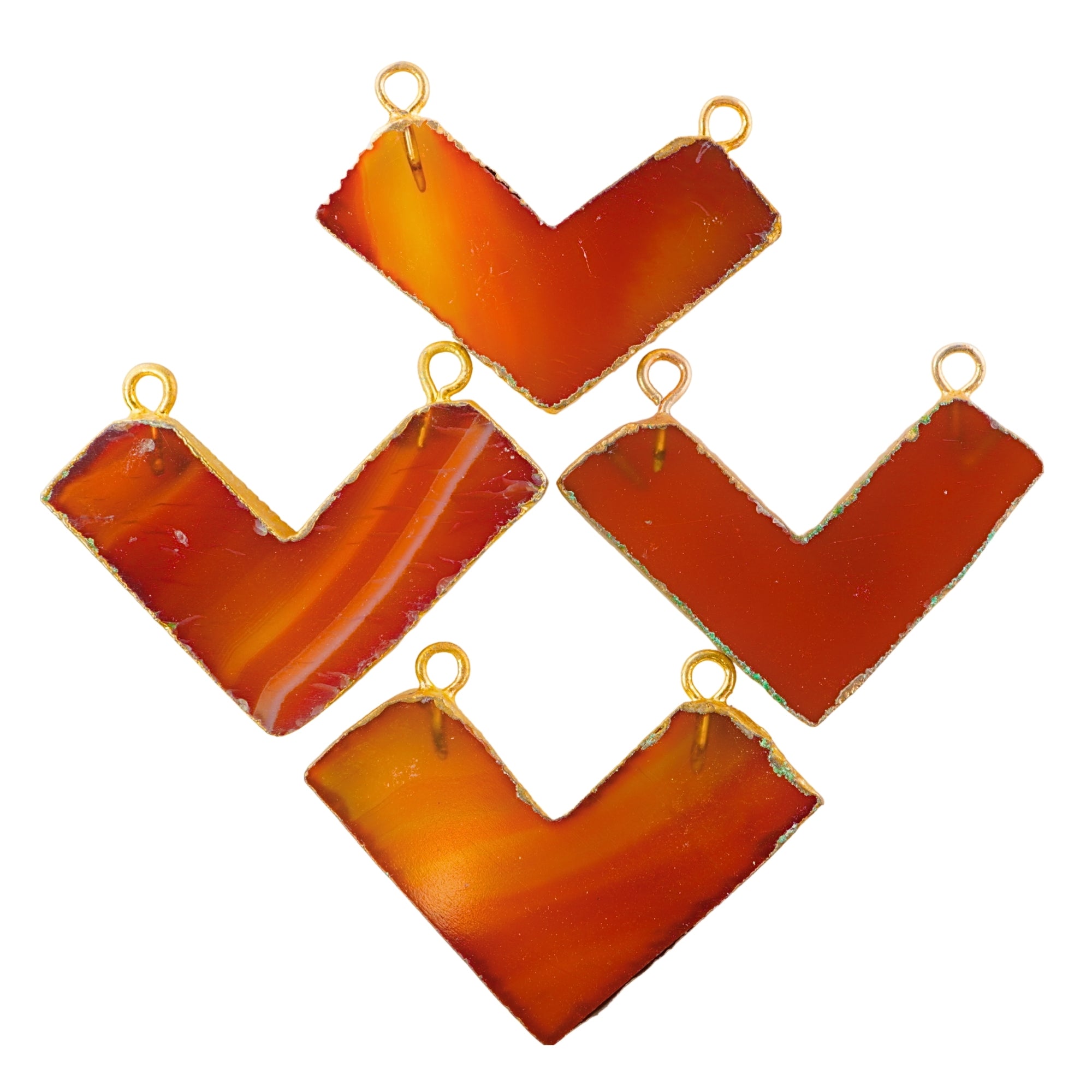 Red Banded Agate Chalcedony Chevron Gemstone Gold Electroplated Double Bail Charm Pendant