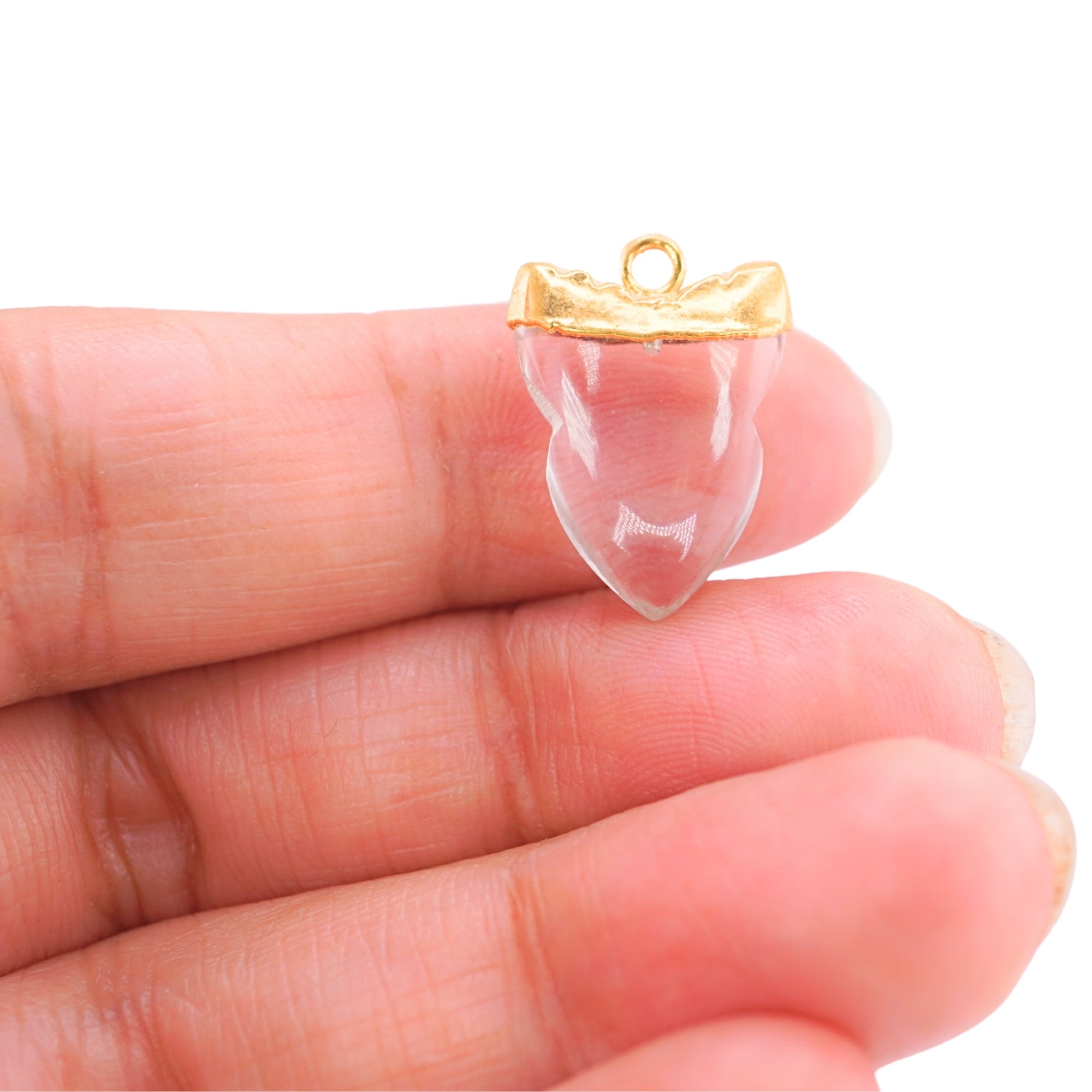 Crystal Quartz Shark Tooth Shape Gemstone Gold Electroplated Charm Pendant