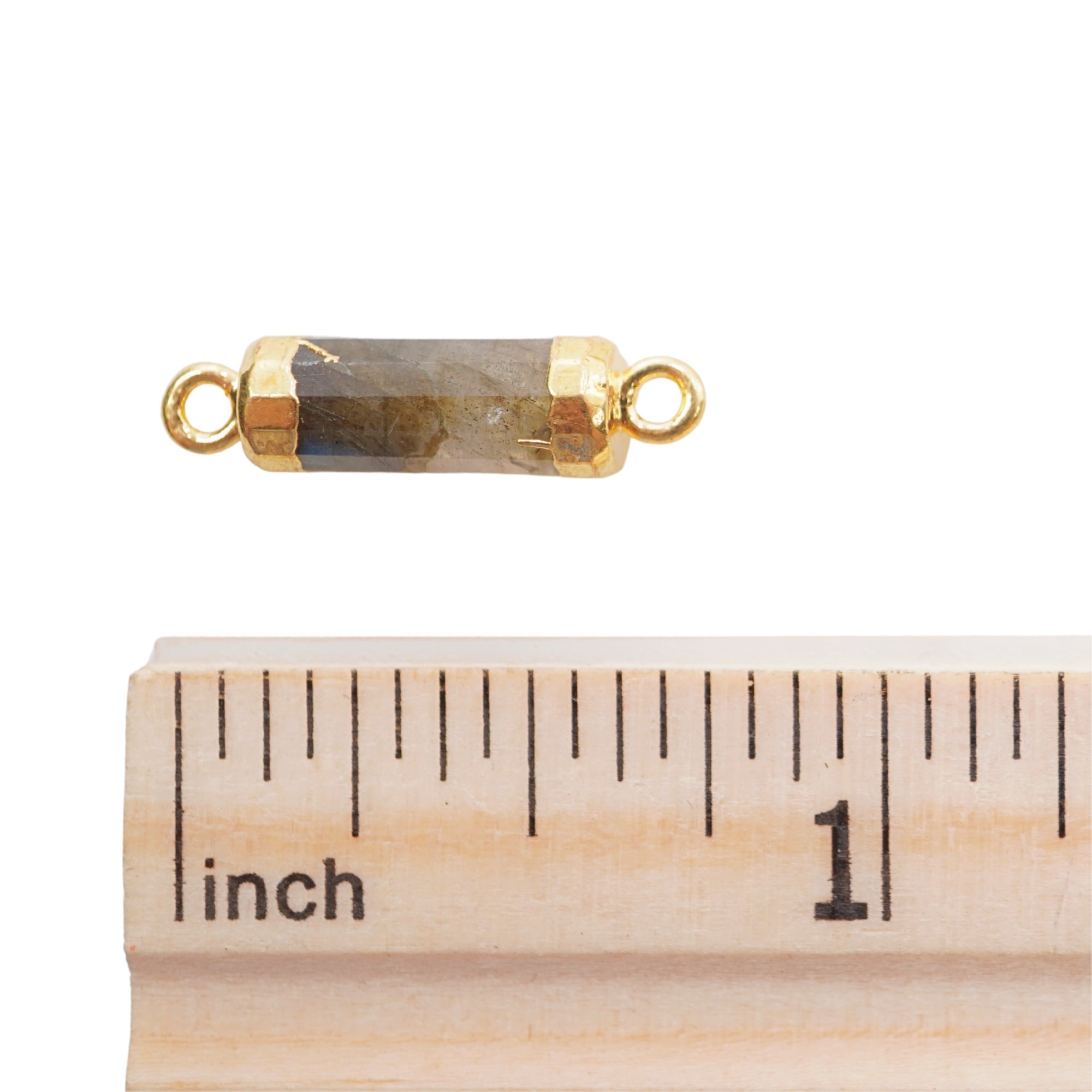 Labradorite Barrel Shape Gemstone Gold Electroplated Charm Connector