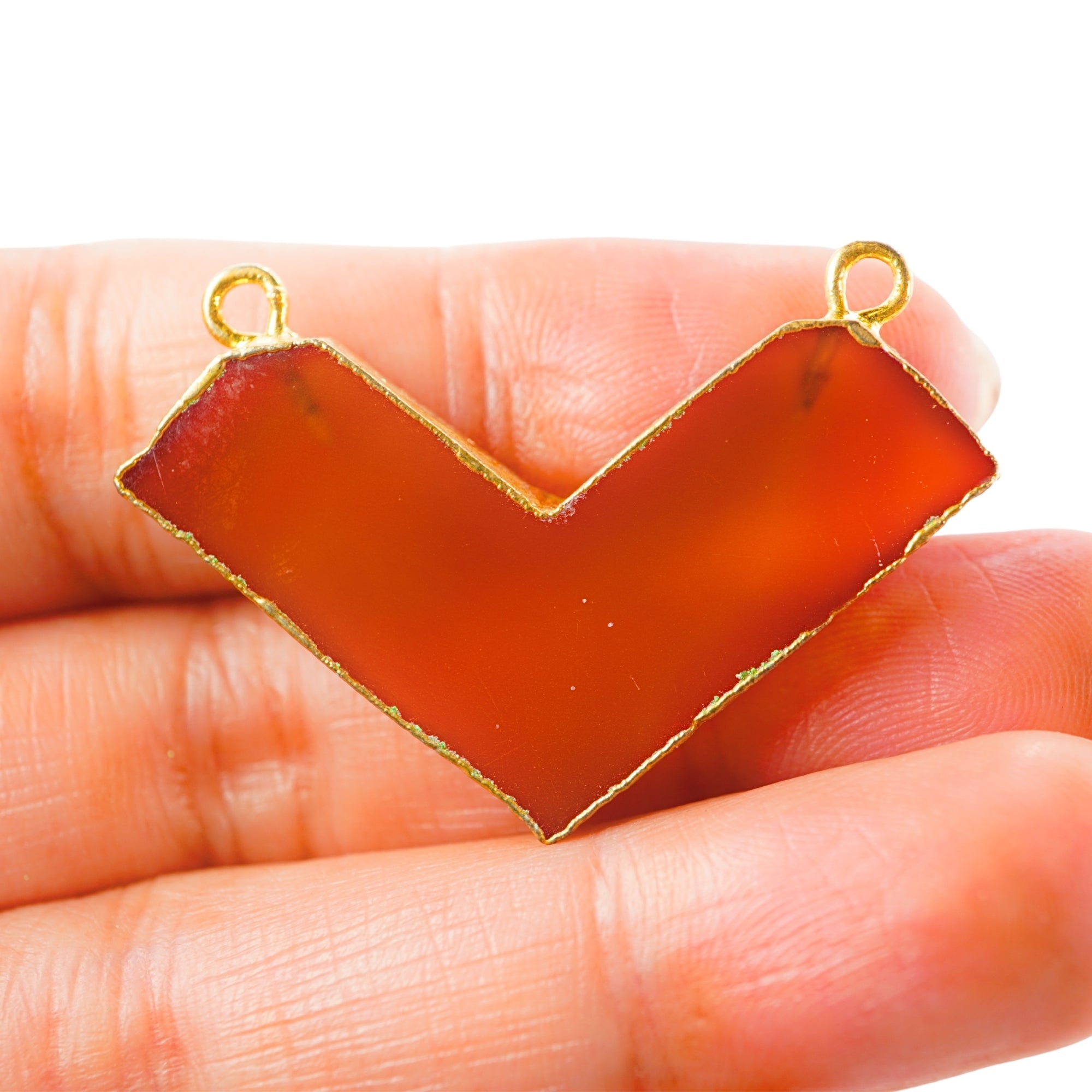 Red Banded Agate Chalcedony Chevron Gemstone Gold Electroplated Double Bail Charm Pendant