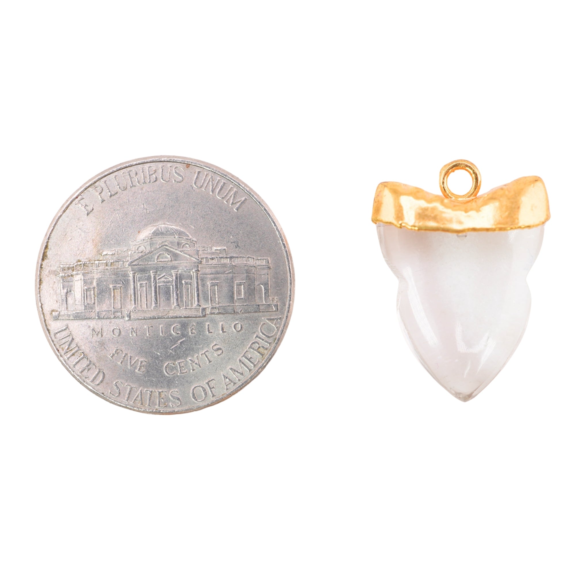 Crystal Quartz Shark Tooth Shape Gemstone Gold Electroplated Charm Pendant