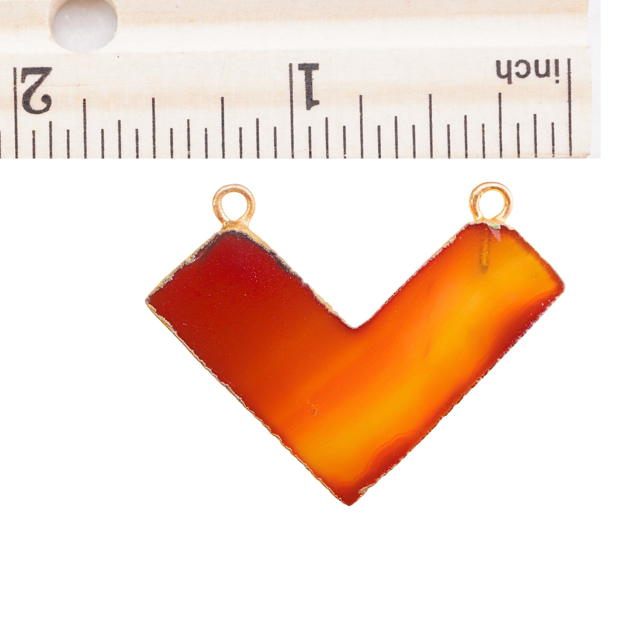 Red Banded Agate Chalcedony Chevron Gemstone Gold Electroplated Double Bail Charm Pendant