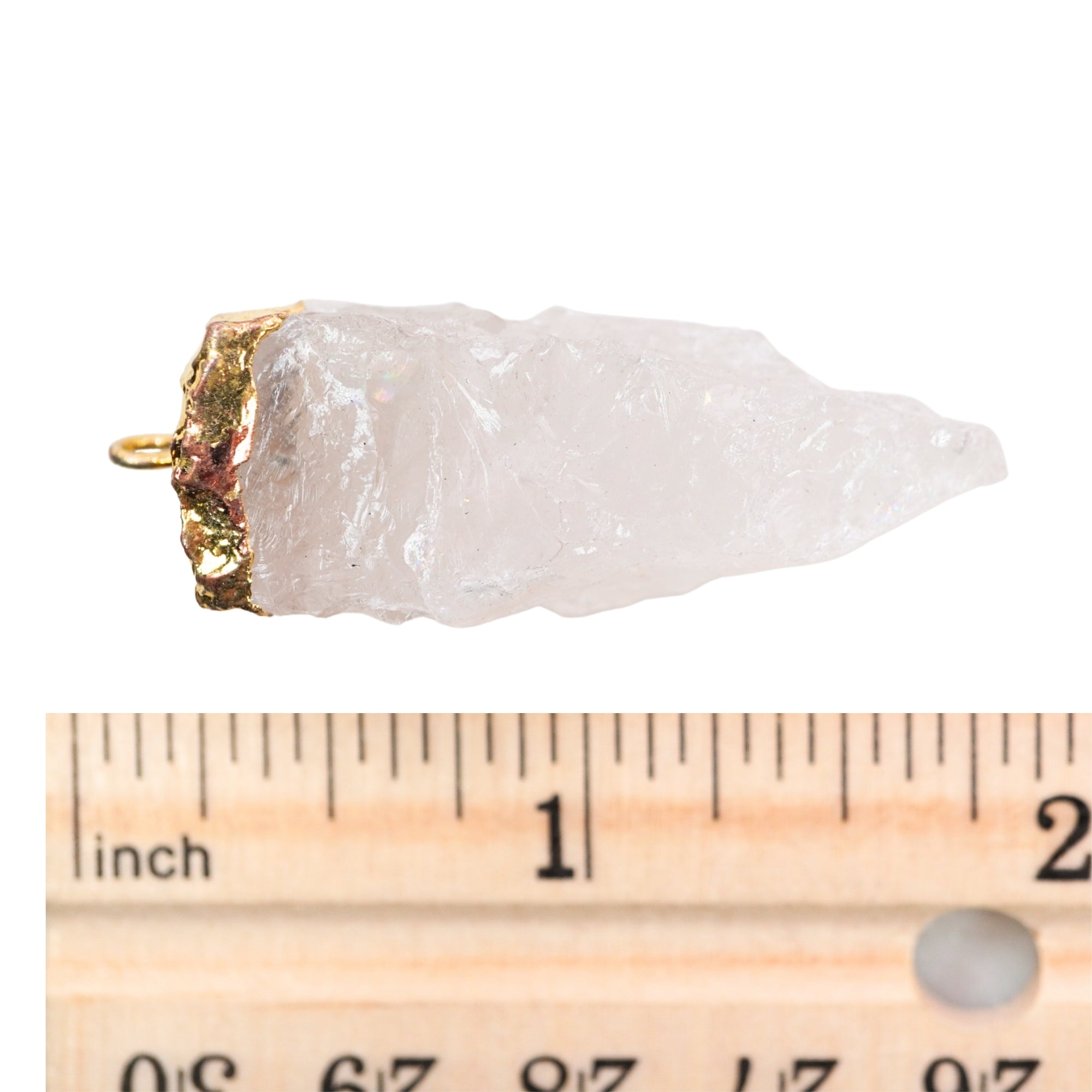 Crystal Quartz 4 Side Hand knapped Tooth Shape Gold Electroplated Charm Pendant