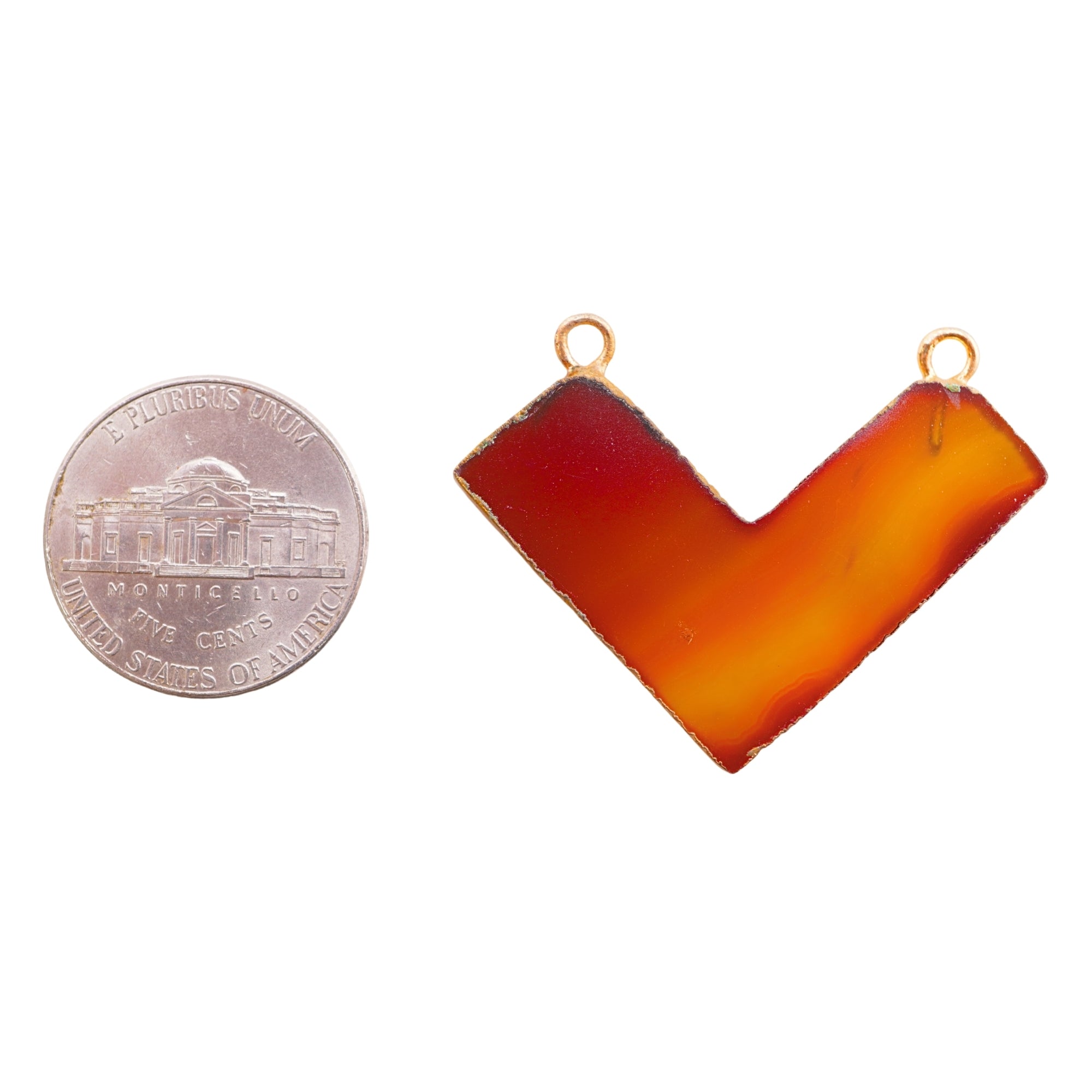 Red Banded Agate Chalcedony Chevron Gemstone Gold Electroplated Double Bail Charm Pendant