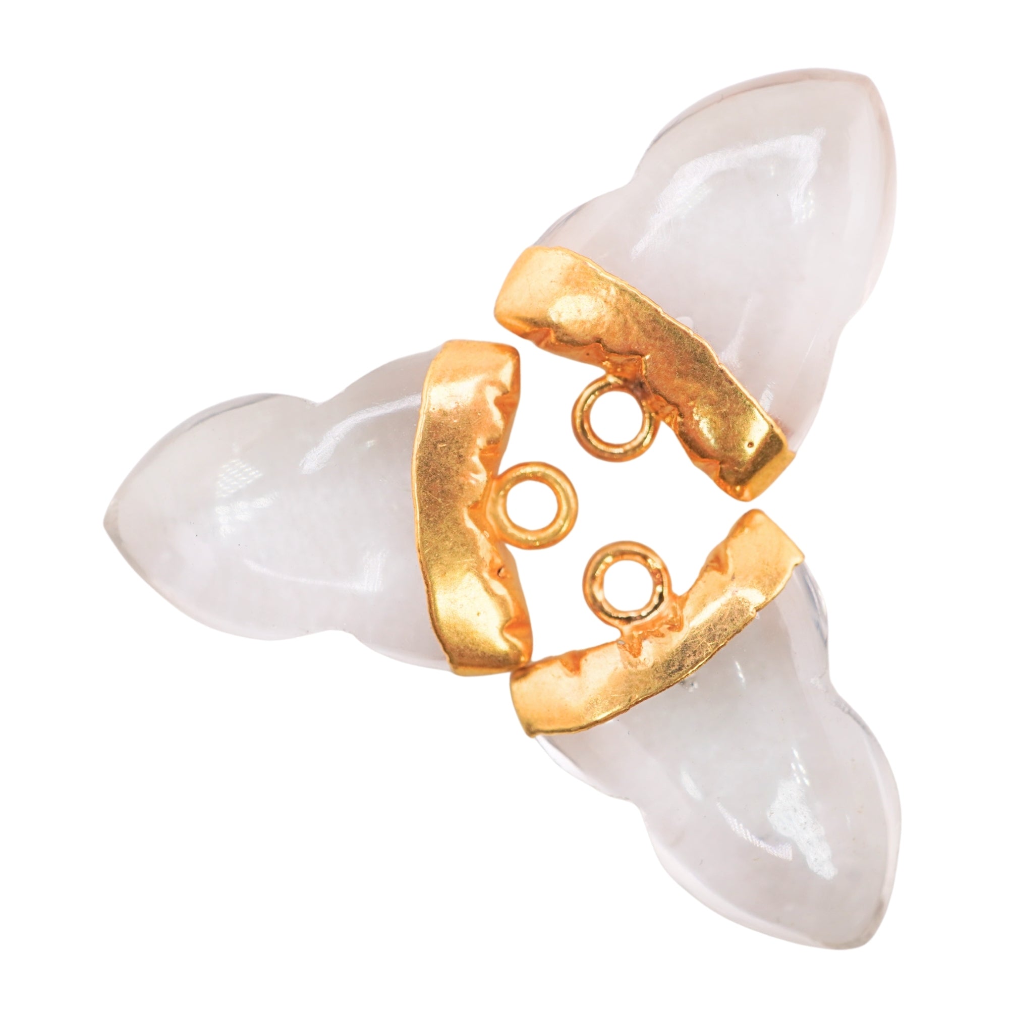 Crystal Quartz Shark Tooth Shape Gemstone Gold Electroplated Charm Pendant