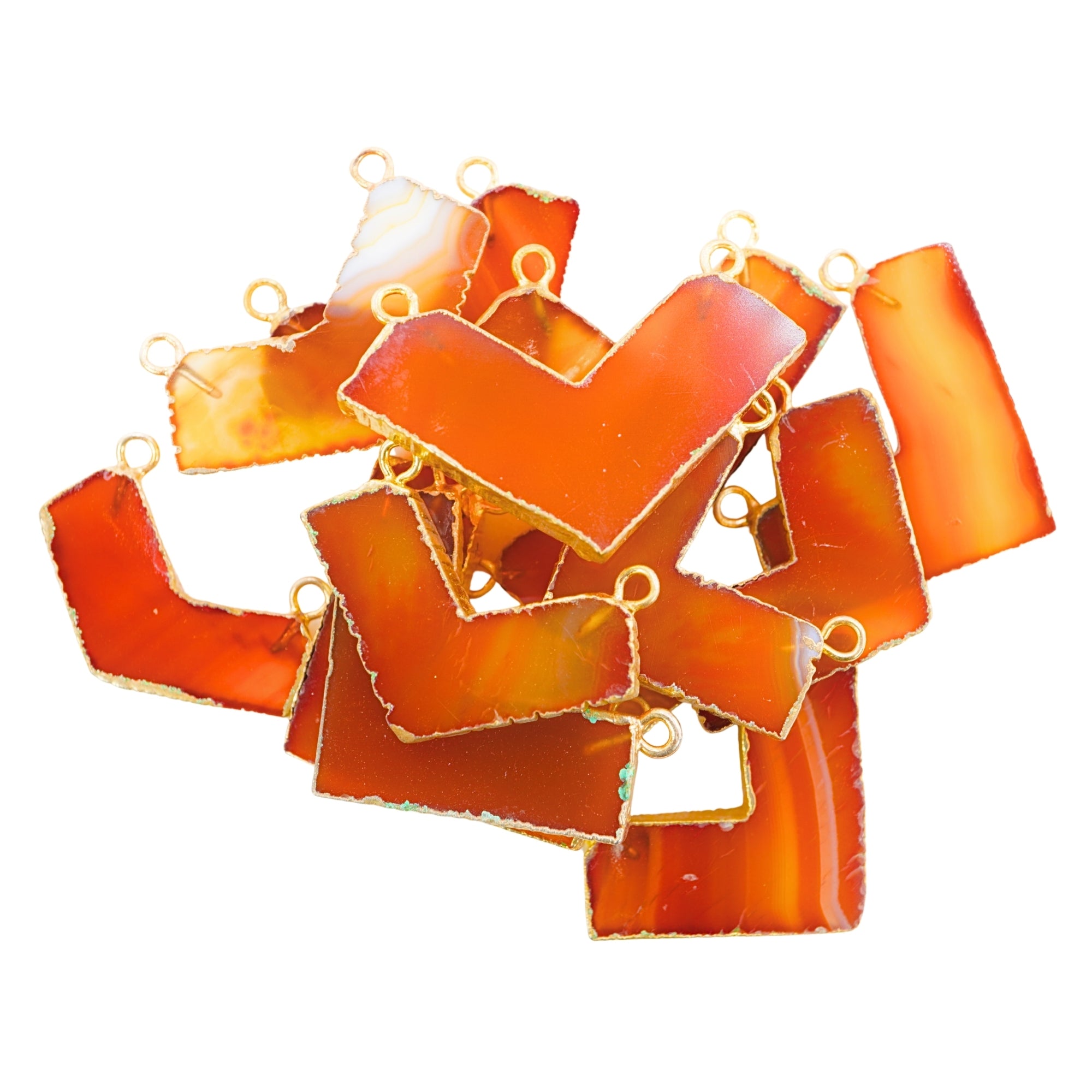 Red Banded Agate Chalcedony Chevron Gemstone Gold Electroplated Double Bail Charm Pendant