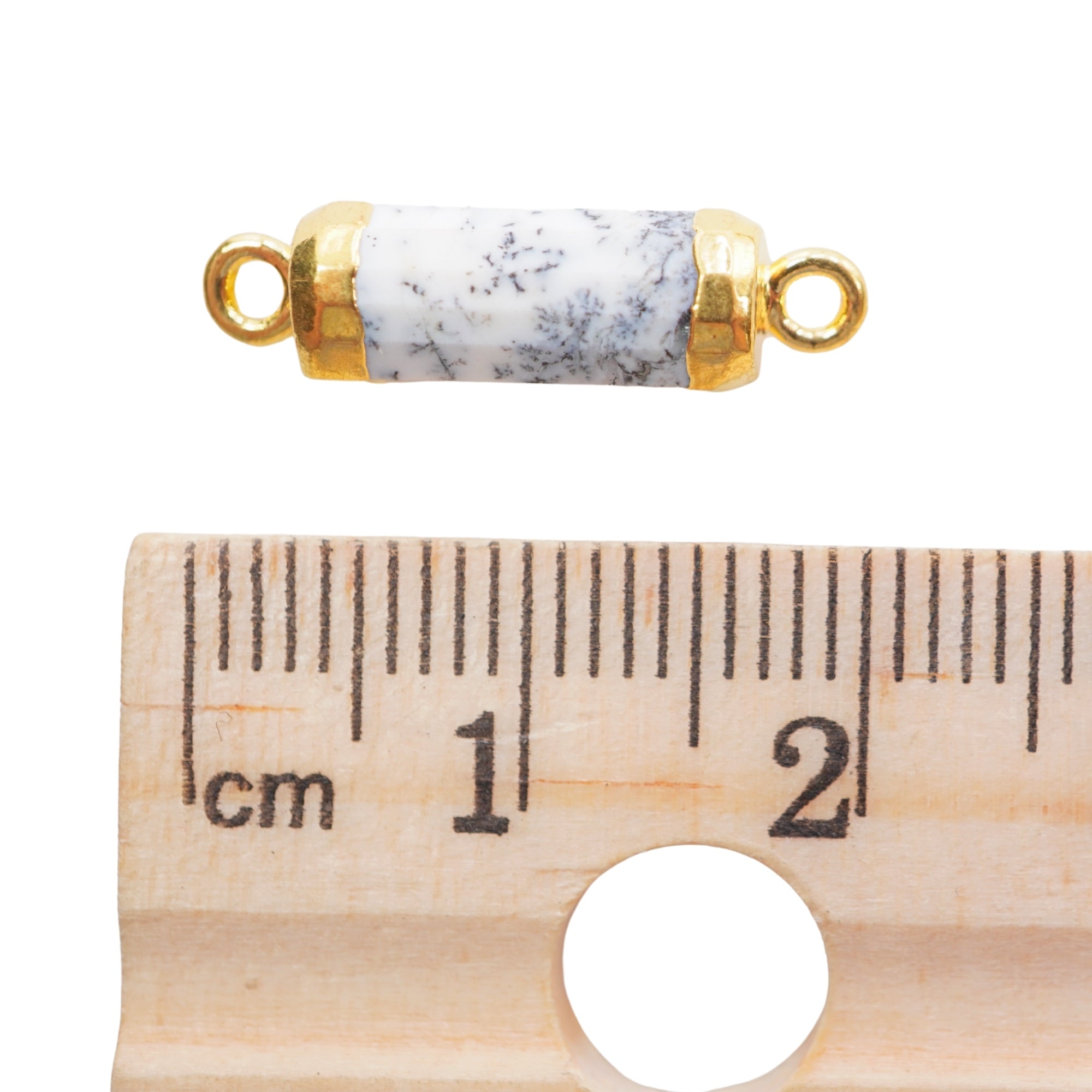 Dendrite Opal Barrel Shape Gemstone Gold Electroplated Charm Connector