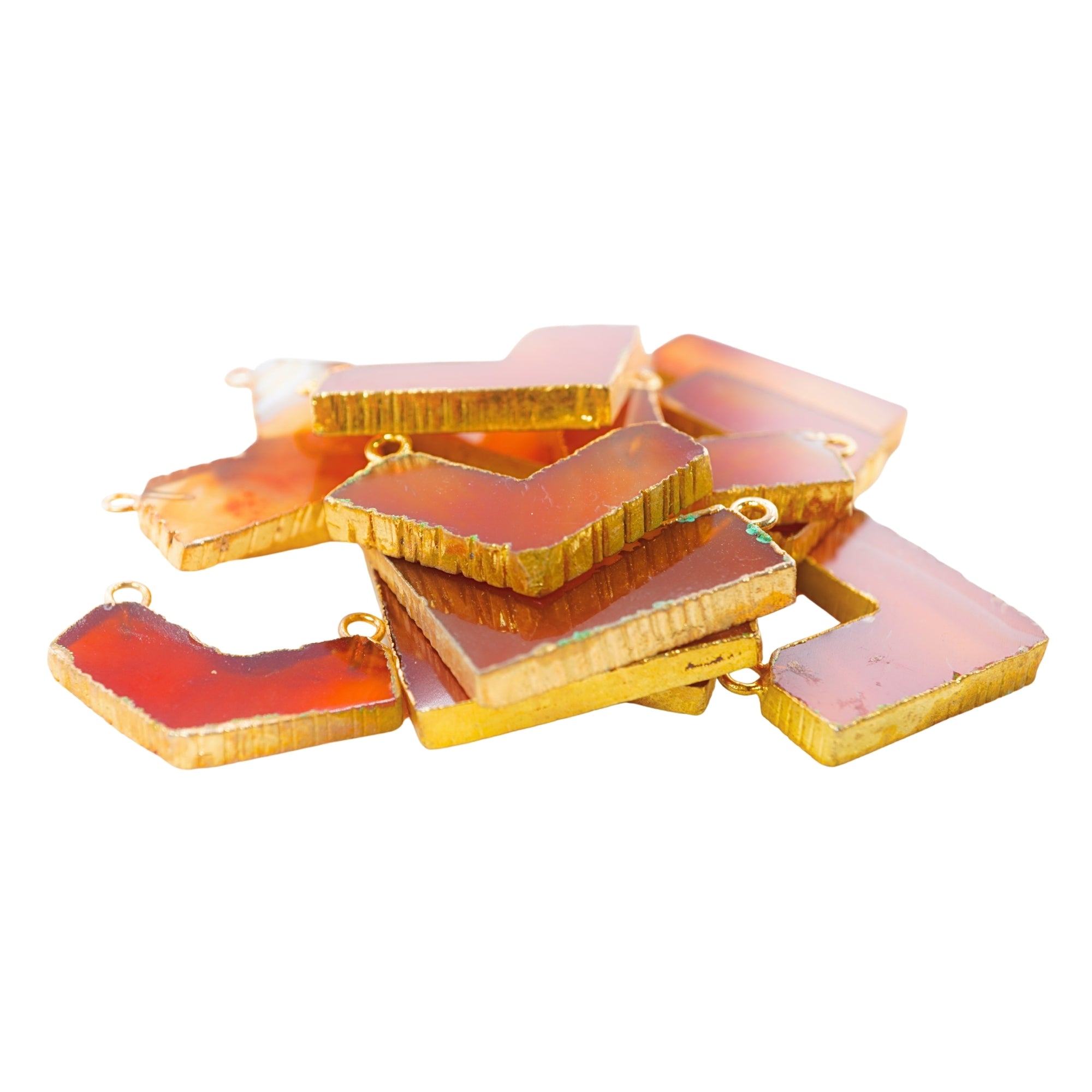 Red Banded Agate Chalcedony Chevron Gemstone Gold Electroplated Double Bail Charm Pendant