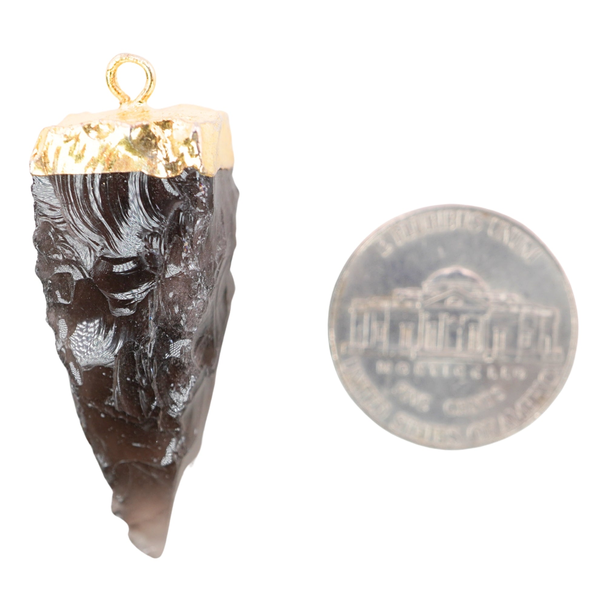 Black Obsidian Tooth Shape Gemstone Gold Electroplated Charm Pendant